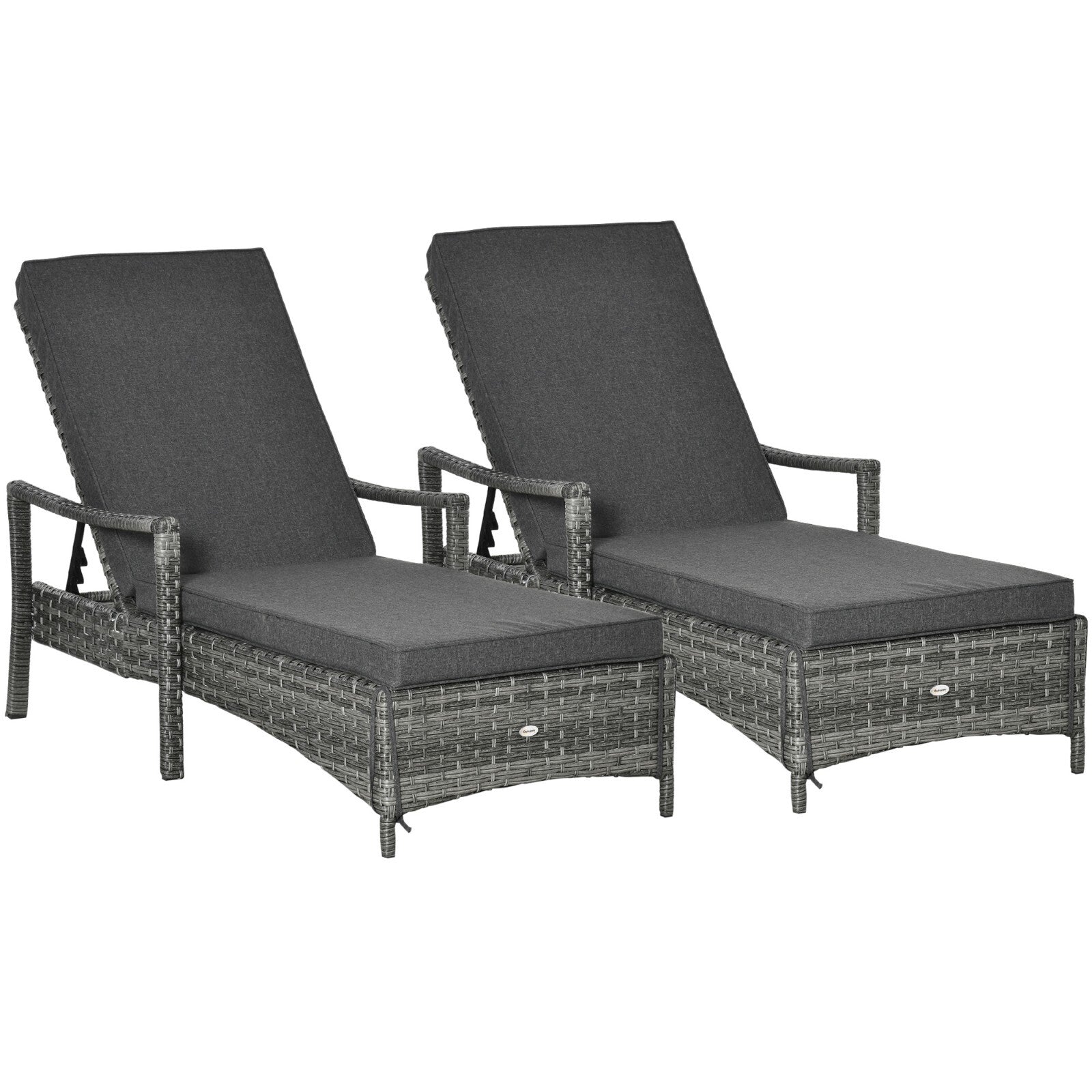 2x Rattan Sun Loungers with Cushions Garden Reclining Sunbeds 4 Level Adjustable - Home and Garden Furniture Shop - rustic - furniture