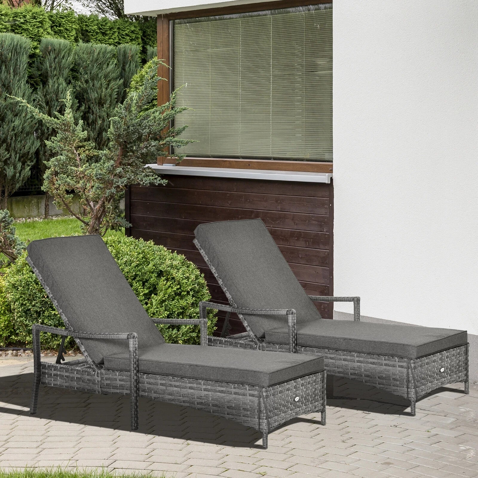 2x Rattan Sun Loungers with Cushions Garden Reclining Sunbeds 4 Level Adjustable - Home and Garden Furniture Shop - rustic - furniture