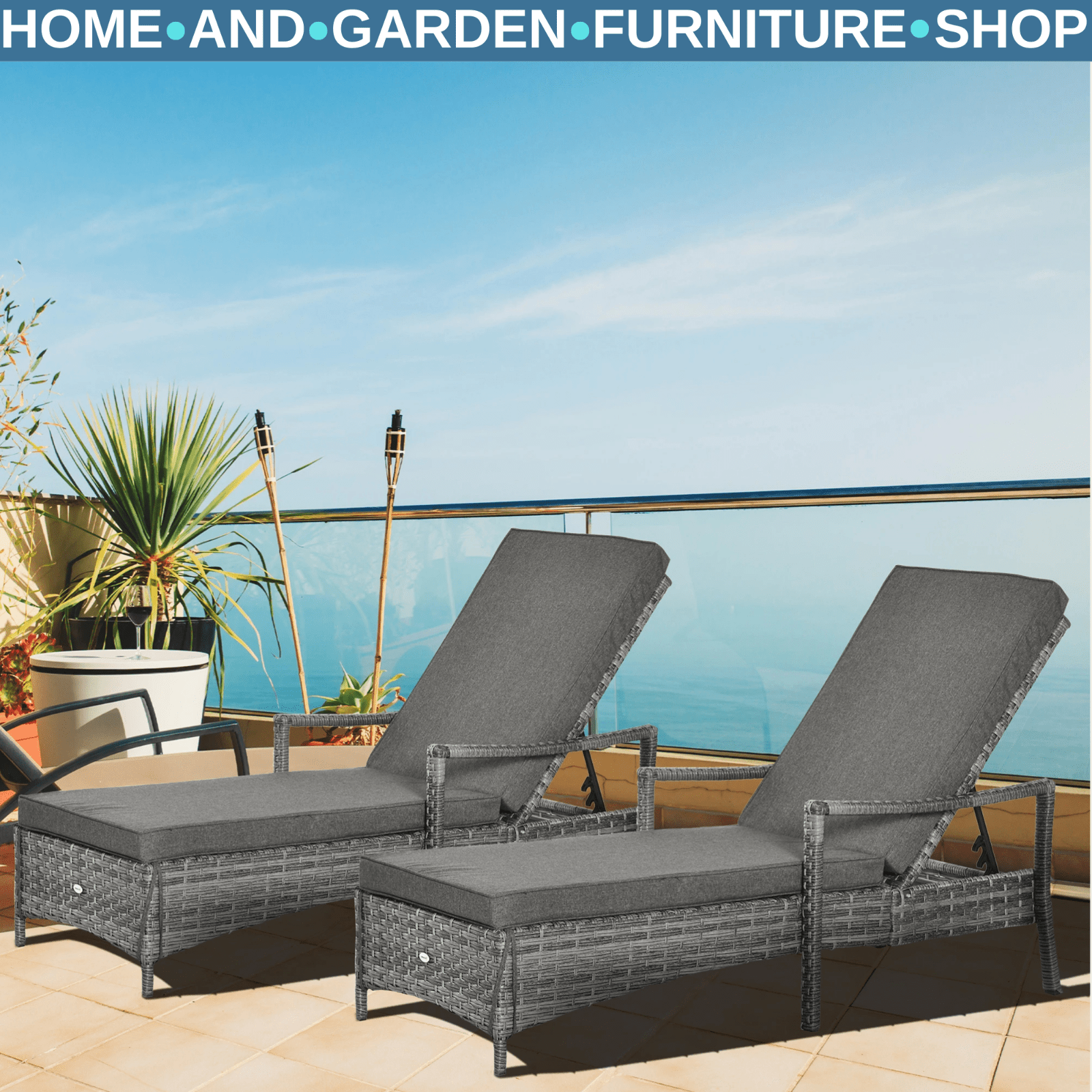 2x Rattan Sun Loungers with Cushions Garden Reclining Sunbeds 4 Level Adjustable - Home and Garden Furniture Shop - rustic - furniture