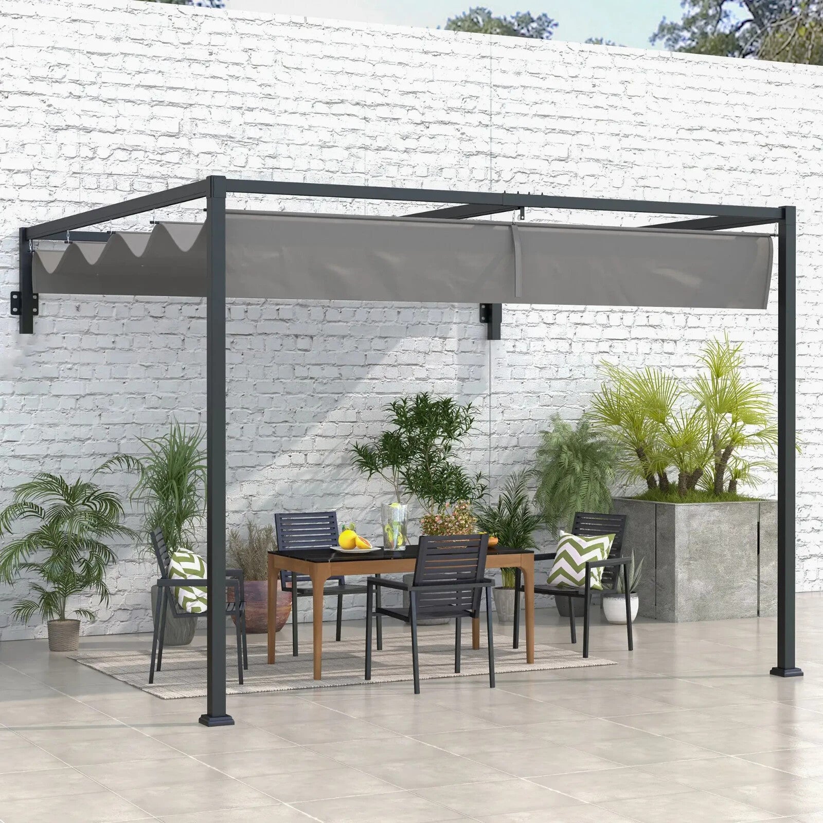 2x3m Pergola with Retractable Roof for Grill & Patio – Metal Shelter - Home and Garden Furniture Shop - rustic - furniture