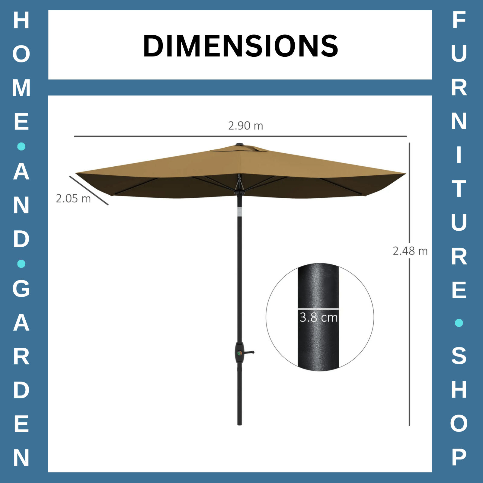 2x3m Rectangular Garden Parasol w/ Crank Tilt Market Umbrella Sun Shade Outdoor - Home and Garden Furniture Shop - rustic - furniture