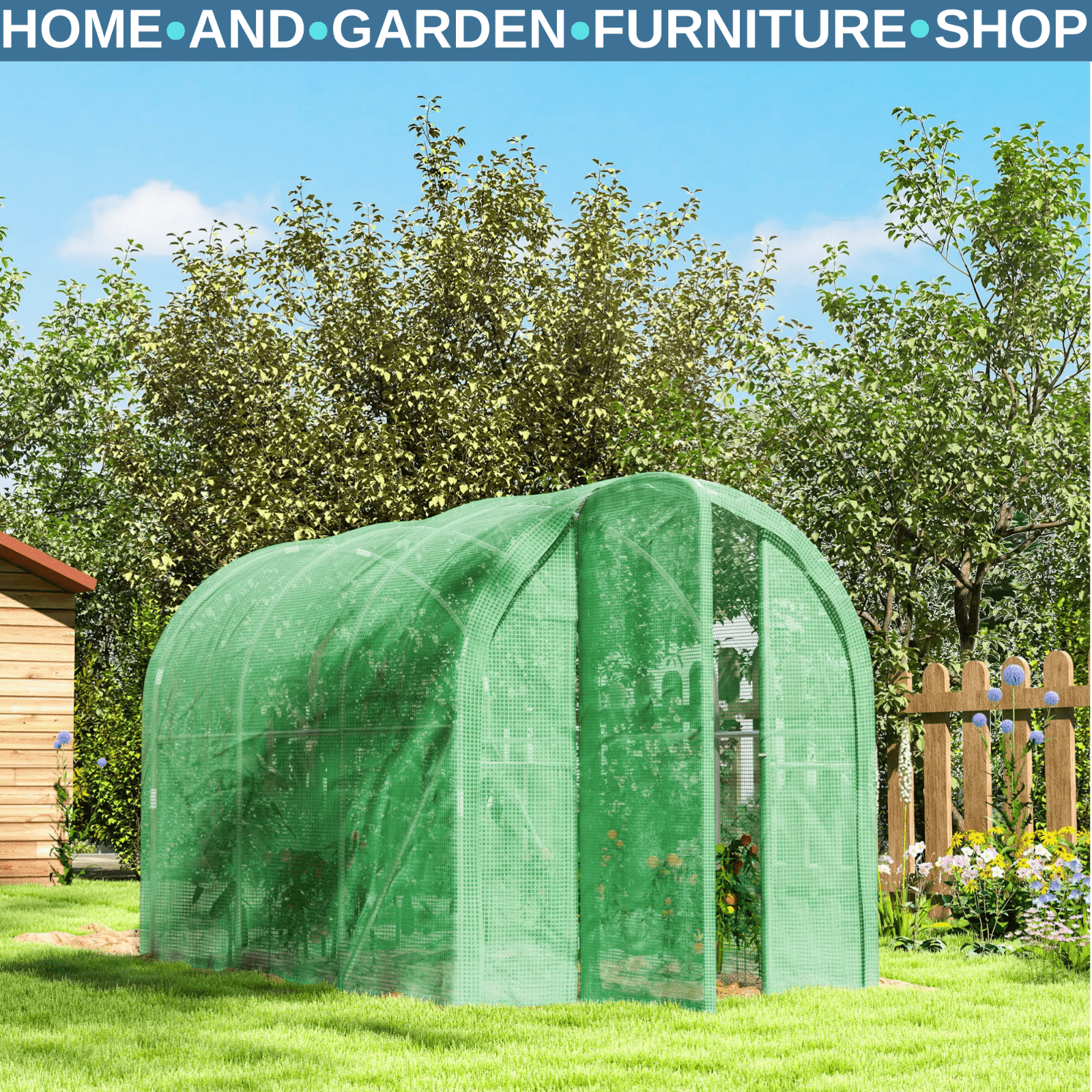 3 × 2 × 2m Polytunnel Greenhouse Walk In Grow House w/ PE Cover and Hinged Door - Home and Garden Furniture Shop - rustic - furniture
