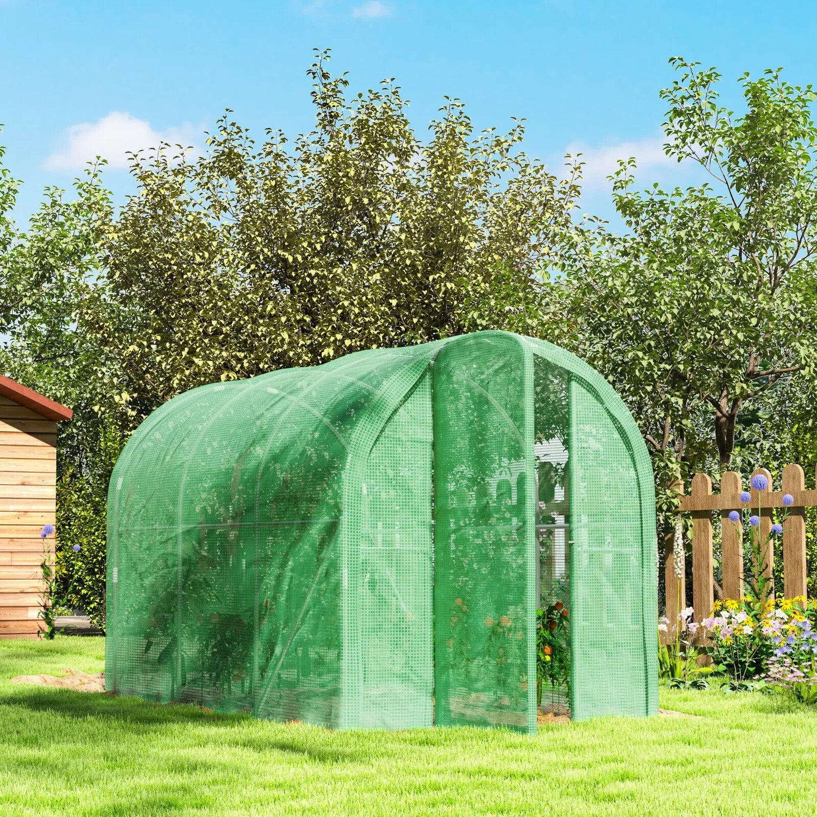 3 × 2 × 2m Polytunnel Greenhouse Walk In Grow House w/ PE Cover and Hinged Door - Home and Garden Furniture Shop - rustic - furniture