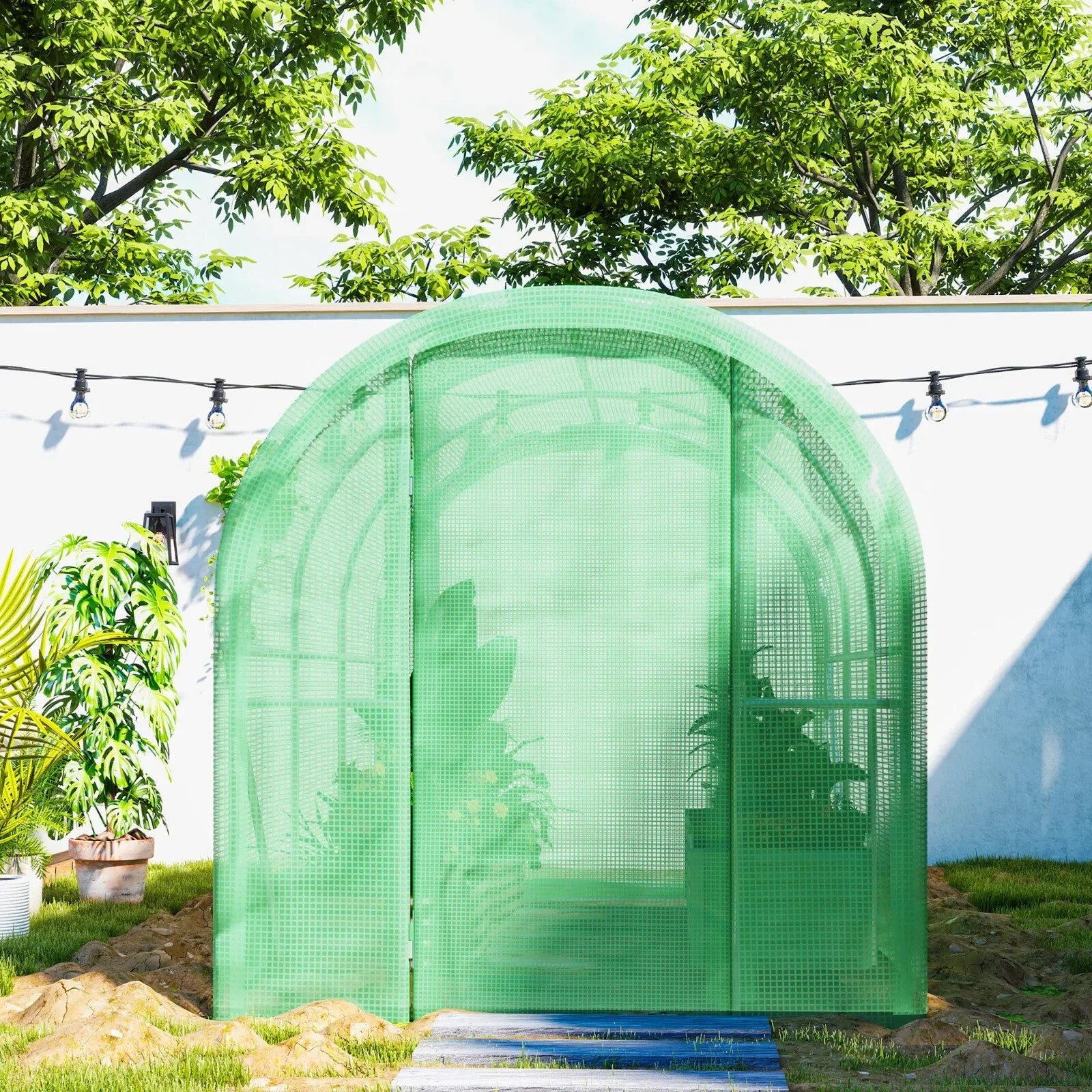 3 × 2 × 2m Polytunnel Greenhouse Walk In Grow House w/ PE Cover and Hinged Door - Home and Garden Furniture Shop - rustic - furniture