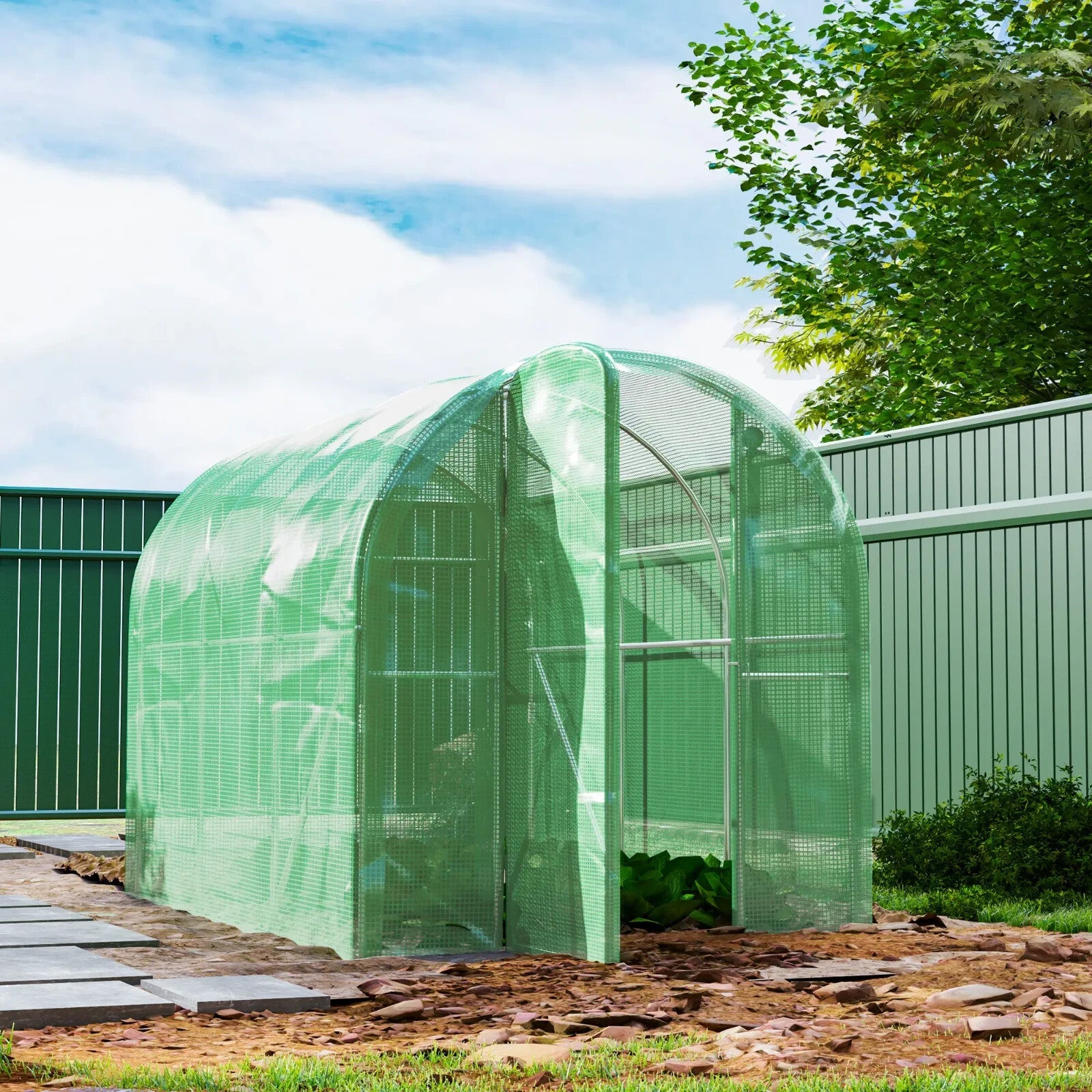3 × 2 × 2m Polytunnel Greenhouse Walk In Grow House w/ PE Cover and Hinged Door - Home and Garden Furniture Shop - rustic - furniture