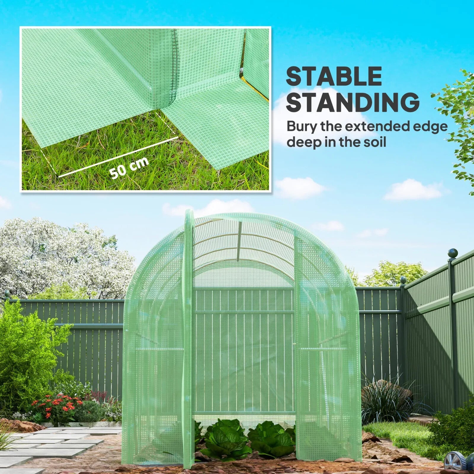 3 × 2 × 2m Polytunnel Greenhouse Walk In Grow House w/ PE Cover and Hinged Door - Home and Garden Furniture Shop - rustic - furniture
