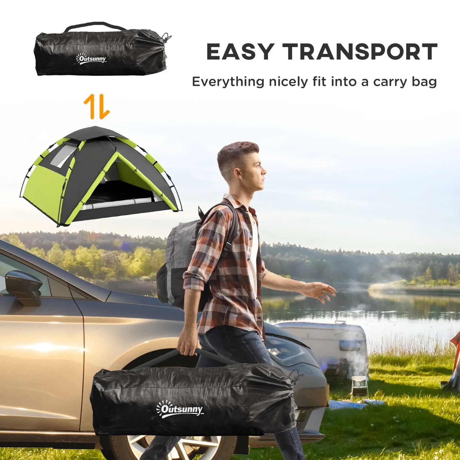 3 - 4 Man Camping Tent Waterproof 2000mm Family Tent with Bag Quick Outdoor Setup - Home and Garden Furniture Shop - rustic - furniture