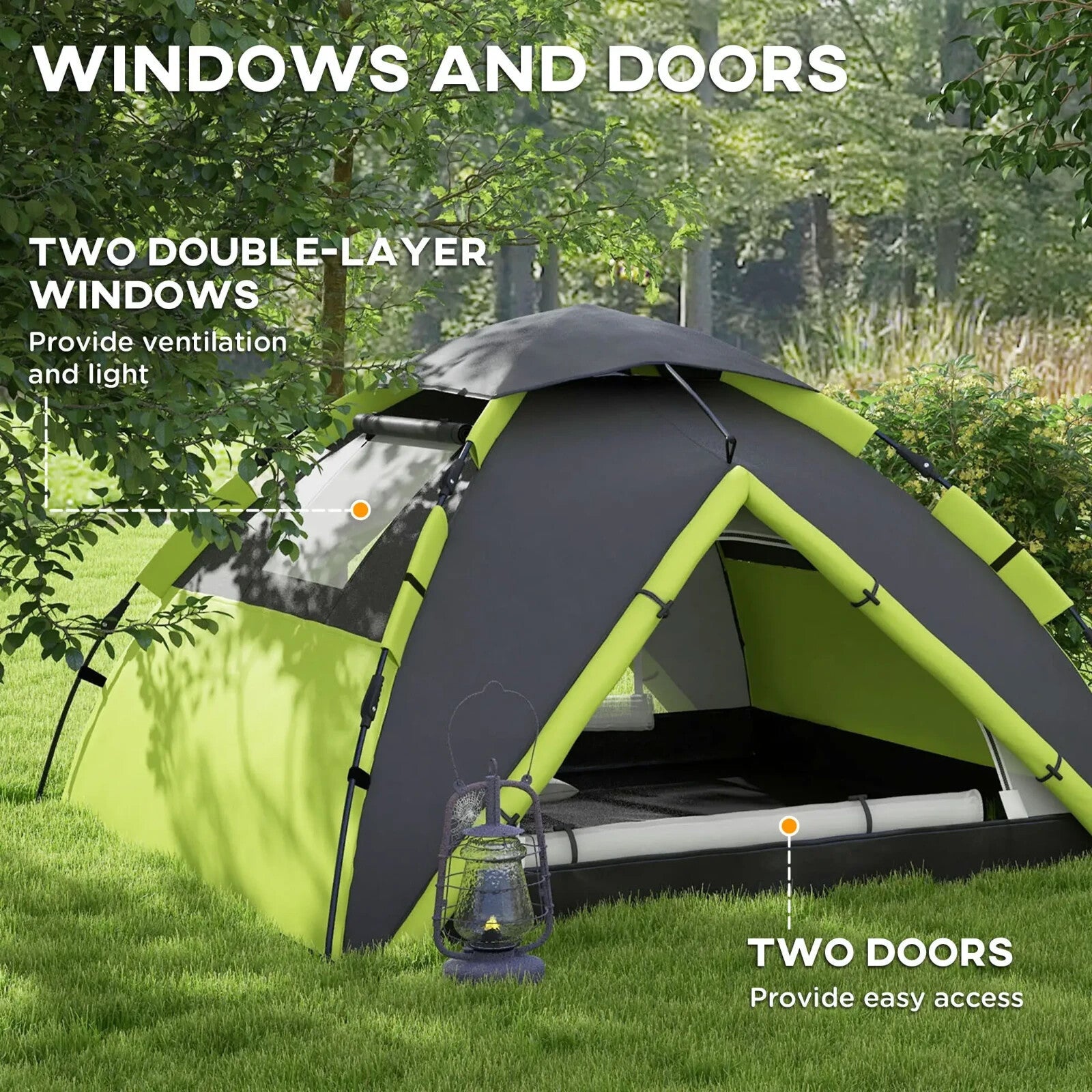 3 - 4 Man Camping Tent Waterproof 2000mm Family Tent with Bag Quick Outdoor Setup - Home and Garden Furniture Shop - rustic - furniture