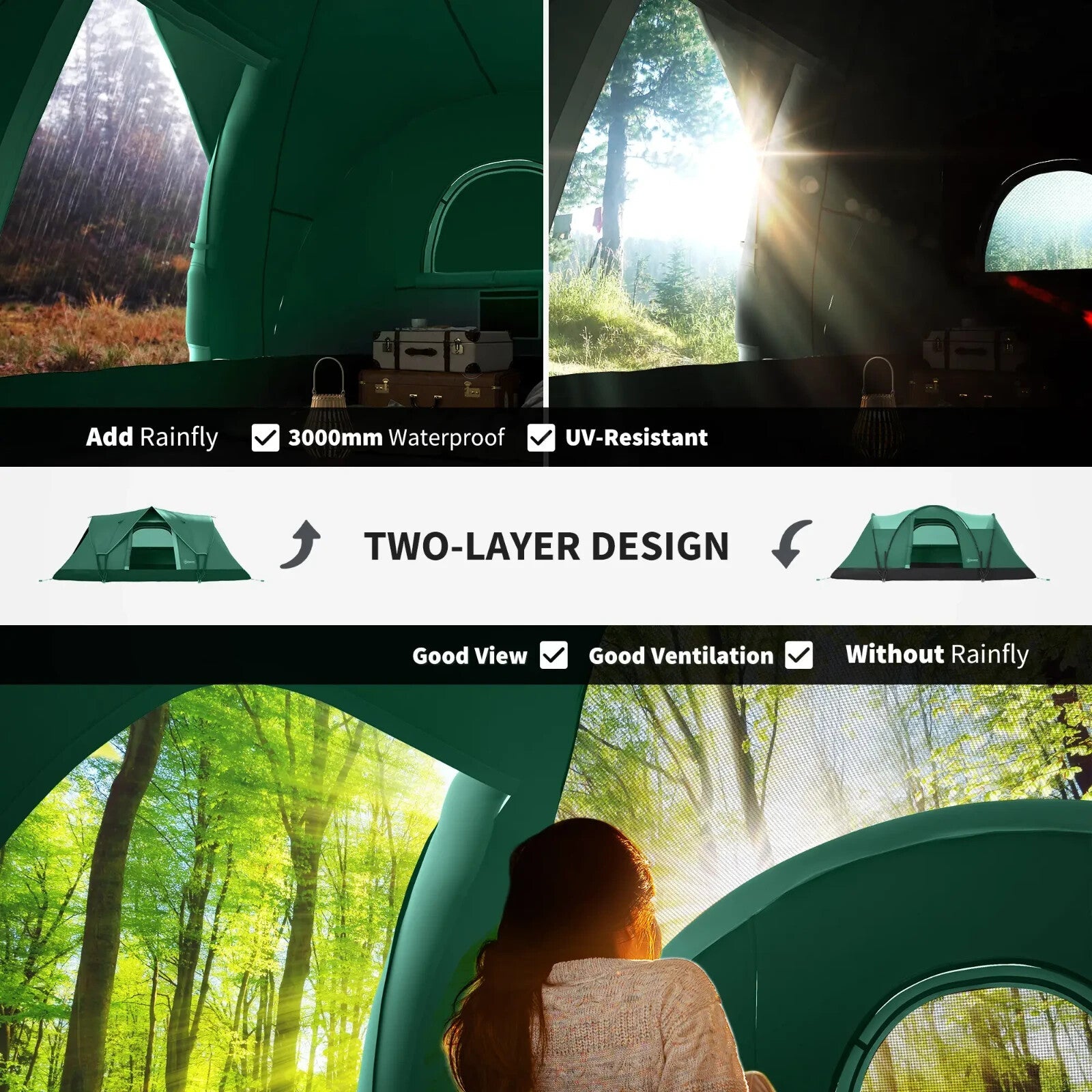 3 - 4 Man Dome Camping Tent with UV Protection and 3000mm Water Resistant Shelter - Home and Garden Furniture Shop - rustic - furniture
