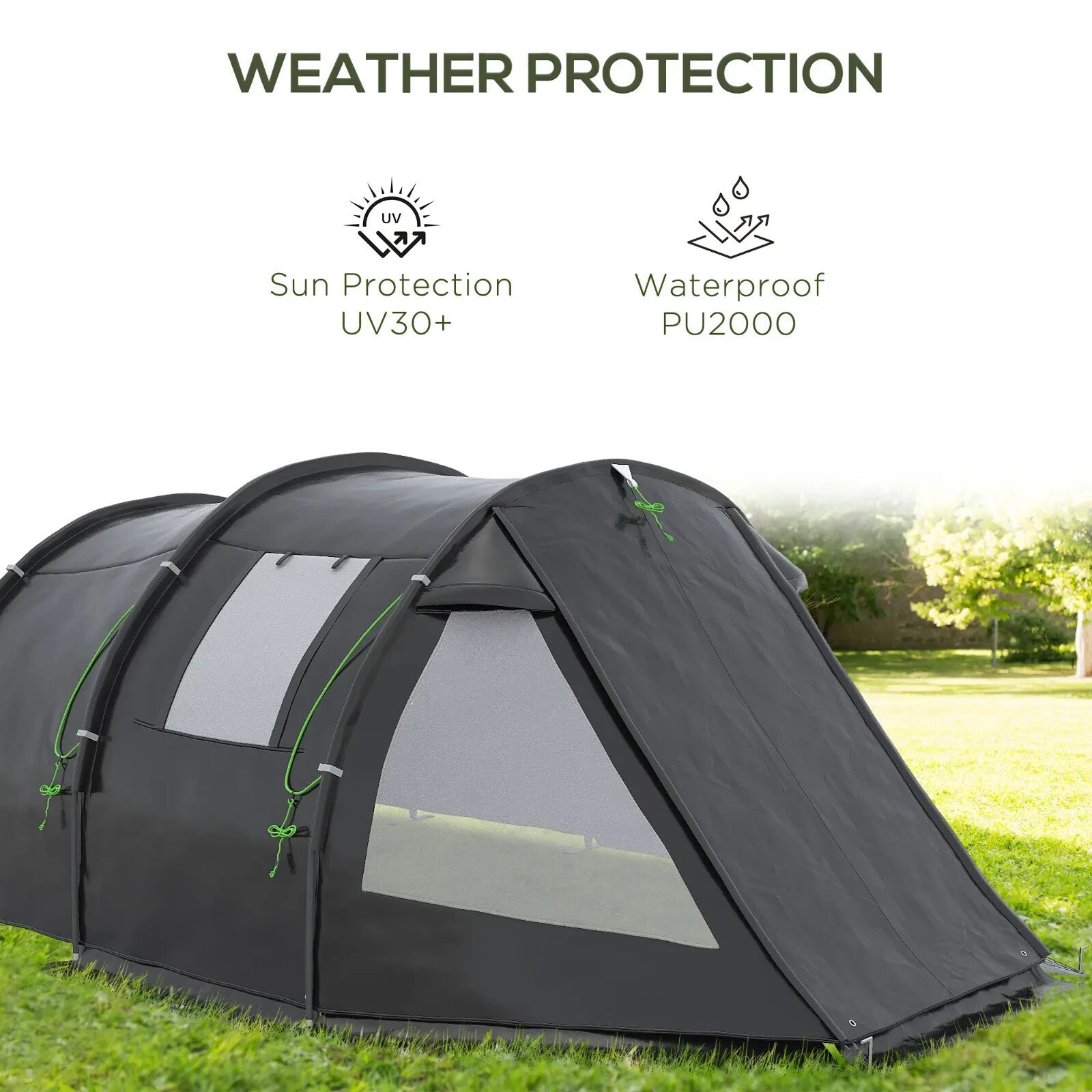 3 - 4 Man Tunnel Camping Tent with 2 Rooms Windows & Carry Bag for Hiking Fishing - Home and Garden Furniture Shop - rustic - furniture