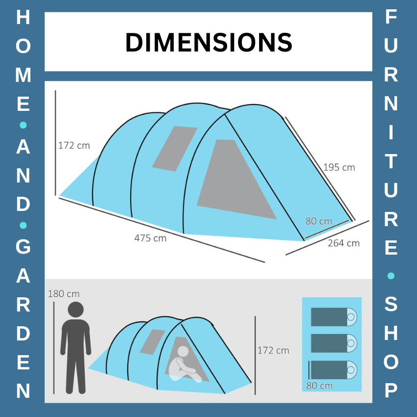 3 - 4 Man Tunnel Camping Tent with 2 Rooms Windows & Carry Bag for Hiking Fishing - Home and Garden Furniture Shop - rustic - furniture
