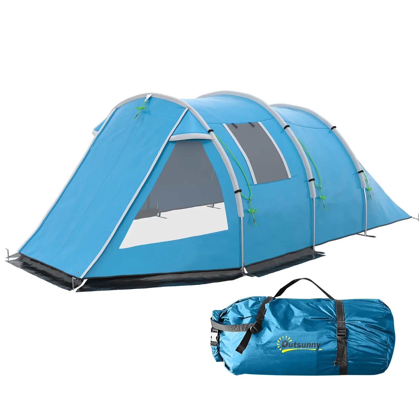3 - 4 Man Tunnel Camping Tent with 2 Rooms Windows & Carry Bag for Hiking Fishing - Home and Garden Furniture Shop - rustic - furniture