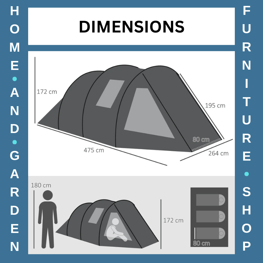 3 - 4 Man Tunnel Camping Tent with 2 Rooms Windows & Carry Bag for Hiking Fishing - Home and Garden Furniture Shop - rustic - furniture