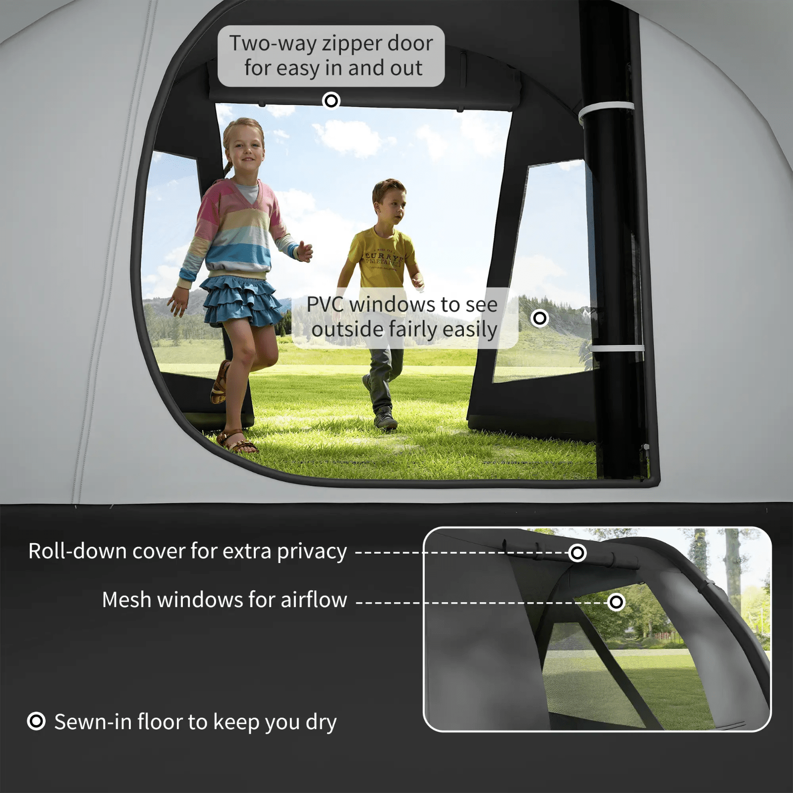 3 4 Man Tunnel Tent Black Air Vents Carry Bag Festival Fibreglass Poles FOXDEN - Home and Garden Furniture Shop - rustic - furniture