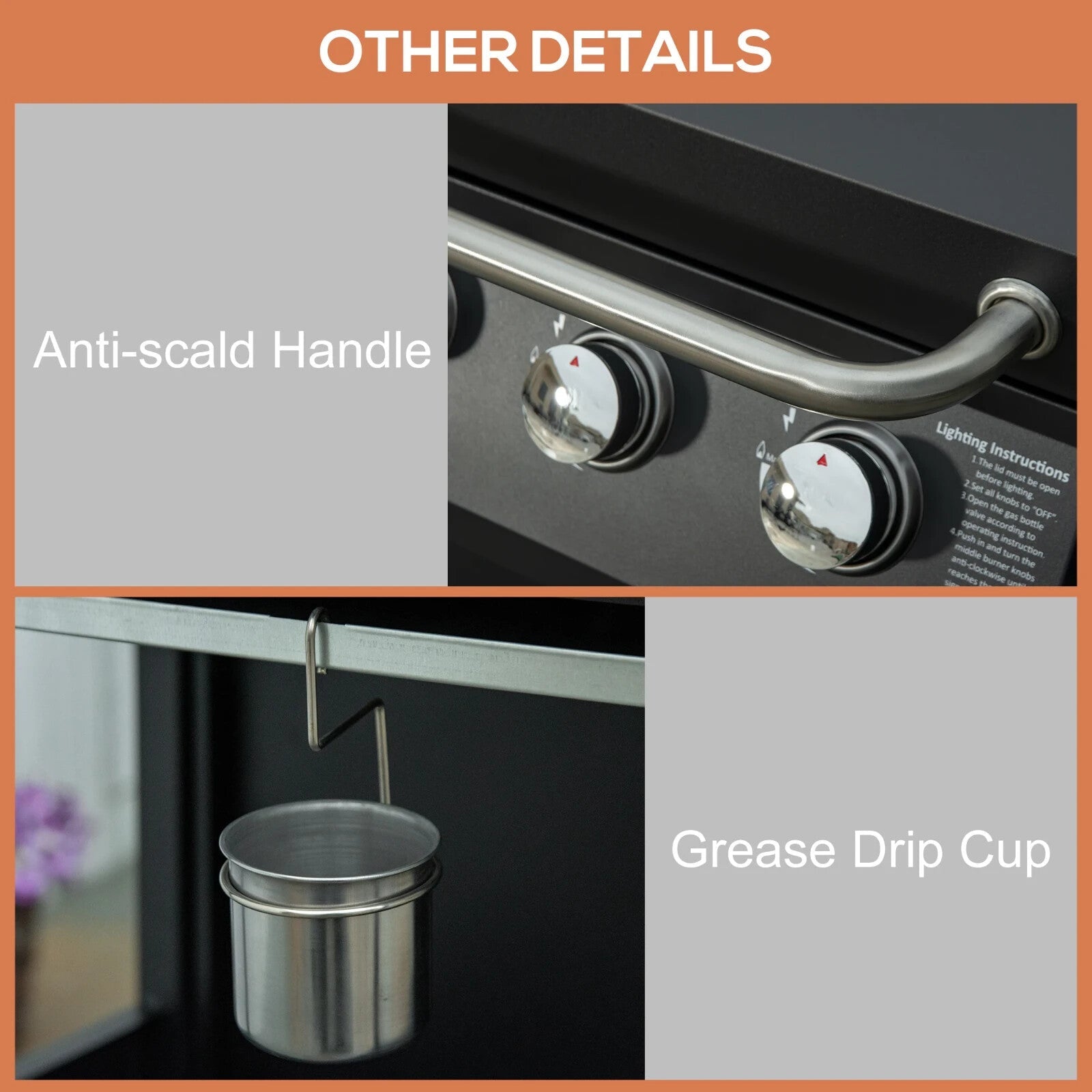 3 Burner Gas BBQ Grill Trolley with Warming Rack and Storage Cabinet Thermometer - Home and Garden Furniture Shop - rustic - furniture