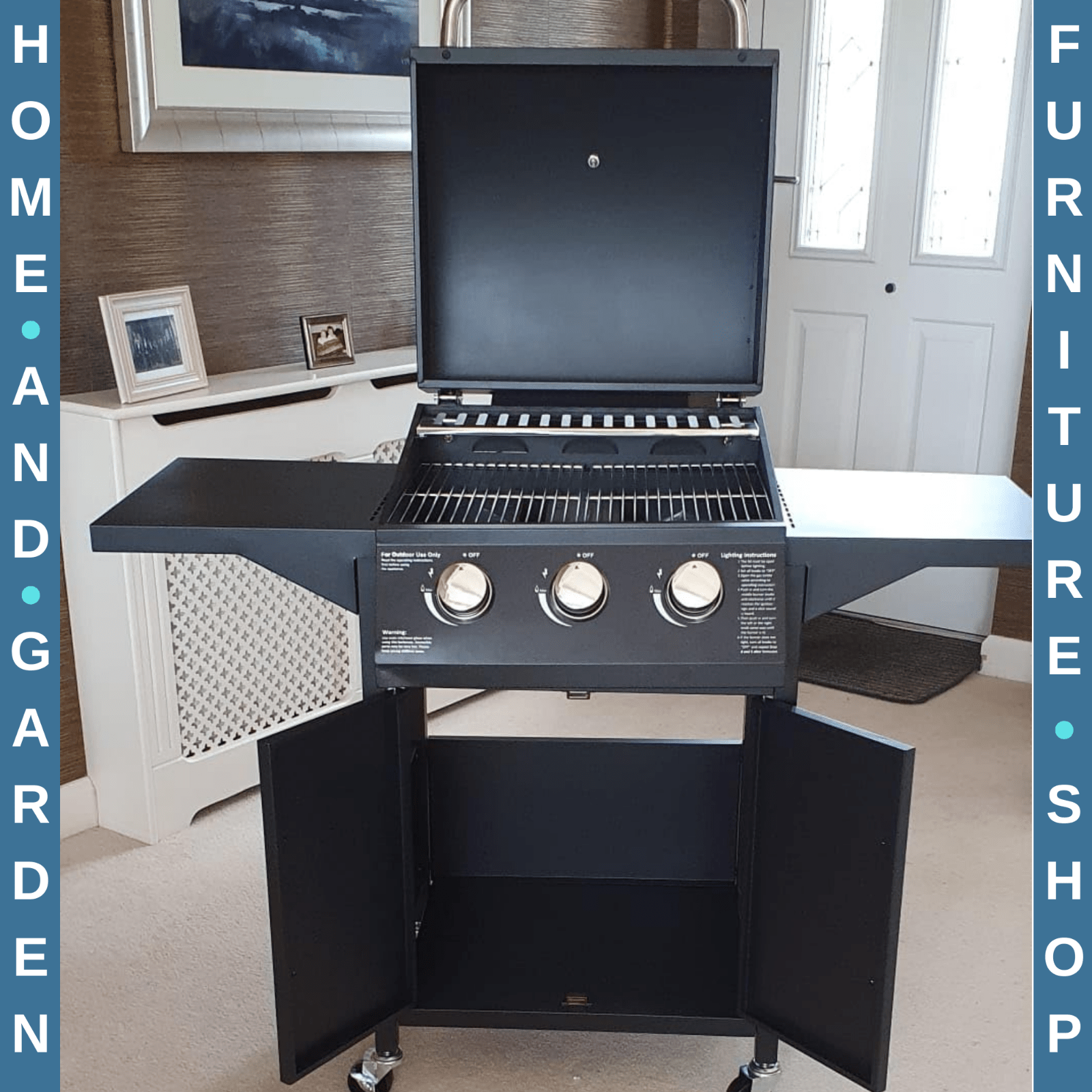 3 Burner Gas BBQ Grill Trolley with Warming Rack and Storage Cabinet Thermometer - Home and Garden Furniture Shop - rustic - furniture