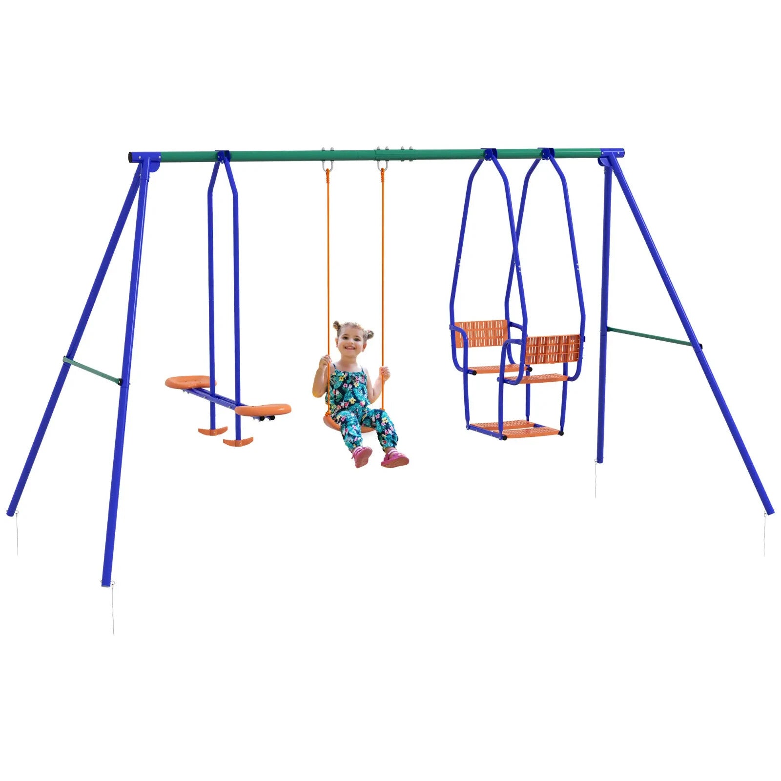 3 in 1 Metal Kids Swing Set with Glider Rocking Chair & Outdoor Swing for Garden - Home and Garden Furniture Shop - rustic - furniture