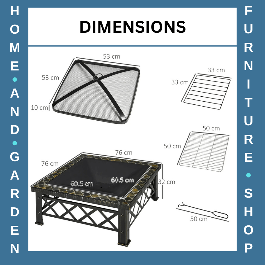 3 - in - 1 Outdoor Fire Pit Table Square Wood Burning Firepit Brazier BBQ Grill - Home and Garden Furniture Shop - rustic - furniture