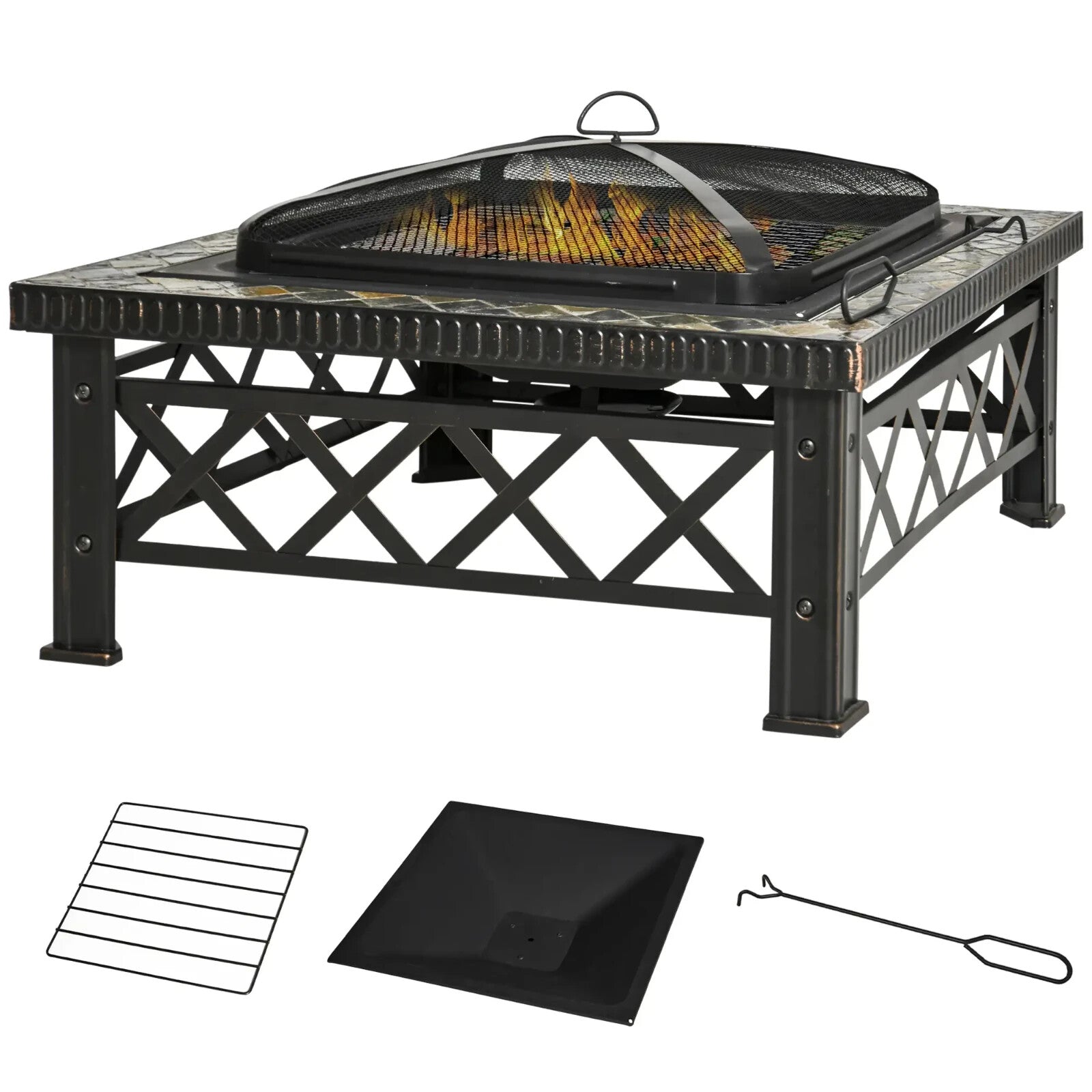3 - in - 1 Outdoor Fire Pit Table Square Wood Burning Firepit Brazier BBQ Grill - Home and Garden Furniture Shop - rustic - furniture