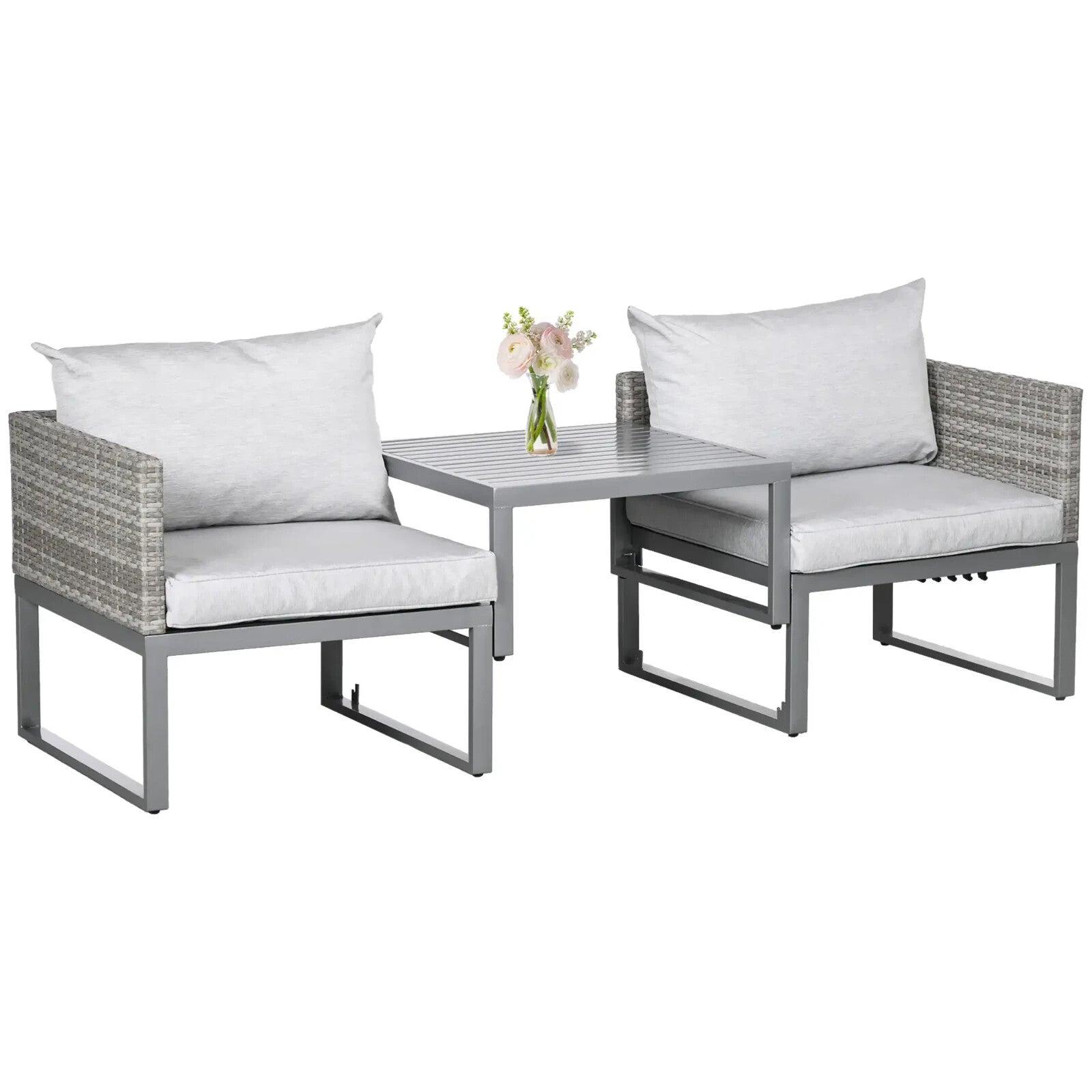 3 - in - 1 Rattan Bistro Set Wicker Garden Furniture with 2 - level Rising Table Grey - Home and Garden Furniture Shop - rustic - furniture