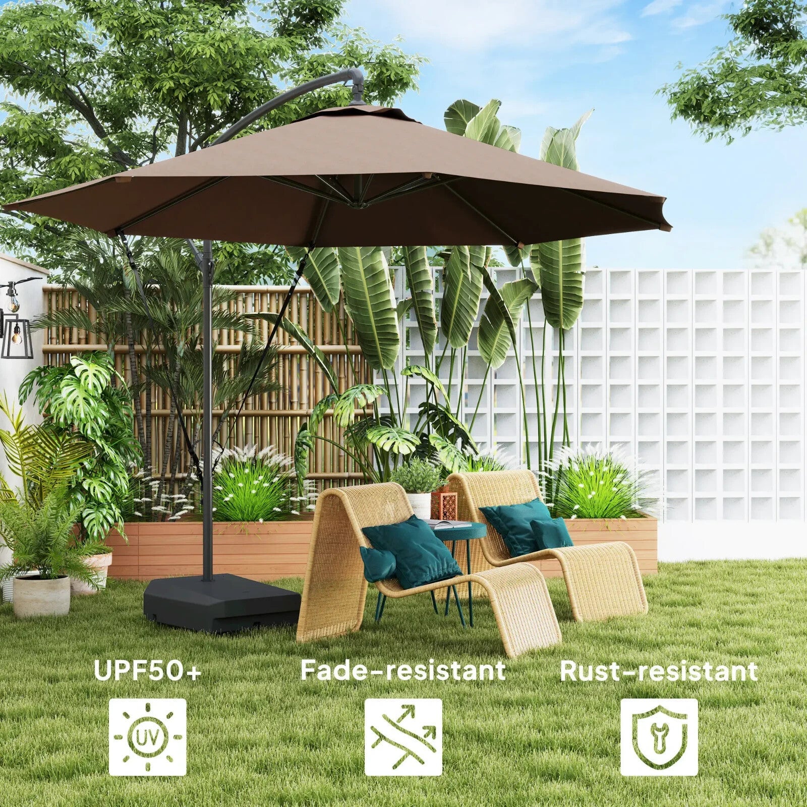 3 m Garden Cantilever Parasol Fillable Base Wind Strap Cover Hanging Umbrella - Home and Garden Furniture Shop - rustic - furniture