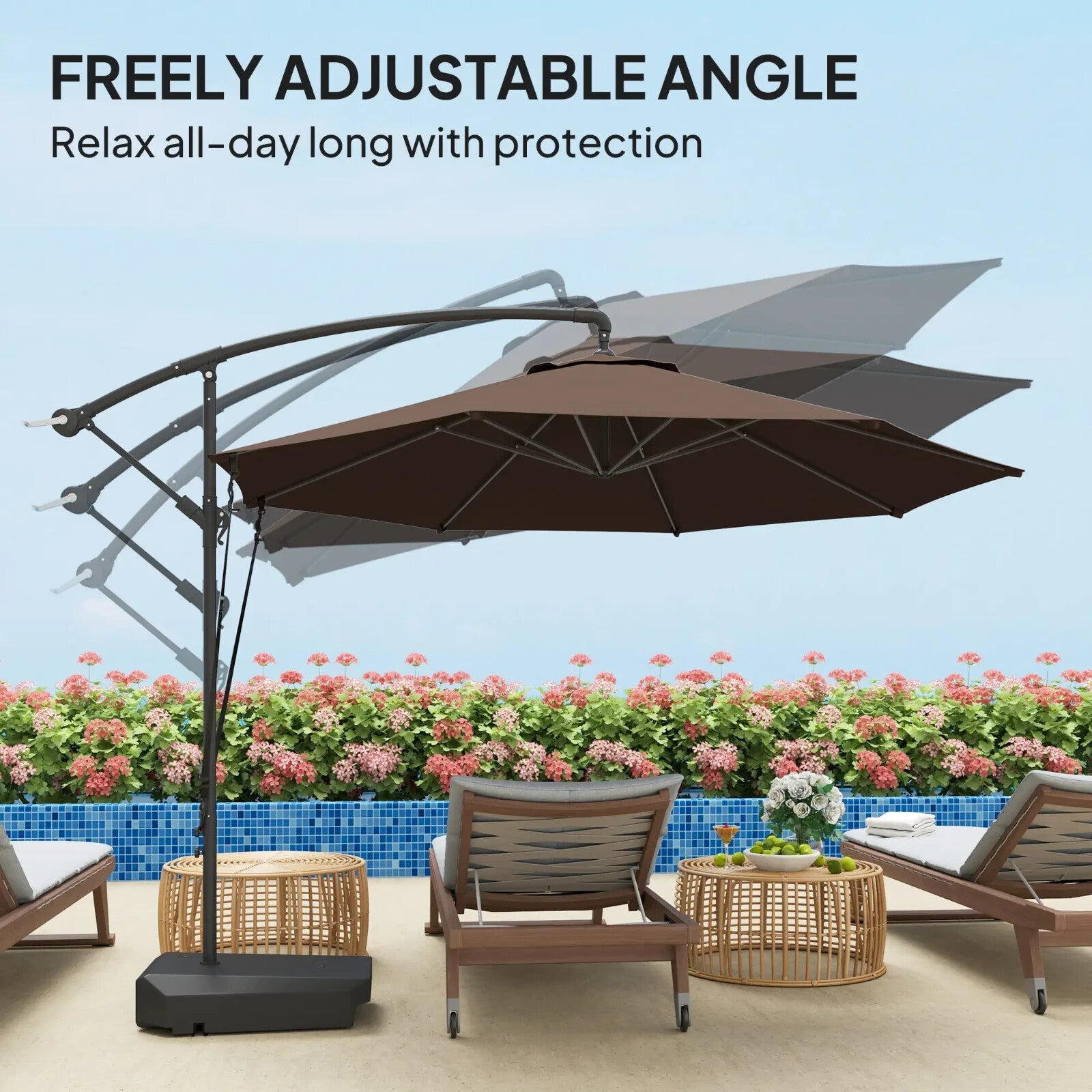 3 m Garden Cantilever Parasol Fillable Base Wind Strap Cover Hanging Umbrella - Home and Garden Furniture Shop - rustic - furniture