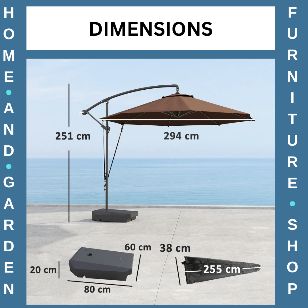 3 m Garden Cantilever Parasol Fillable Base Wind Strap Cover Hanging Umbrella - Home and Garden Furniture Shop - rustic - furniture