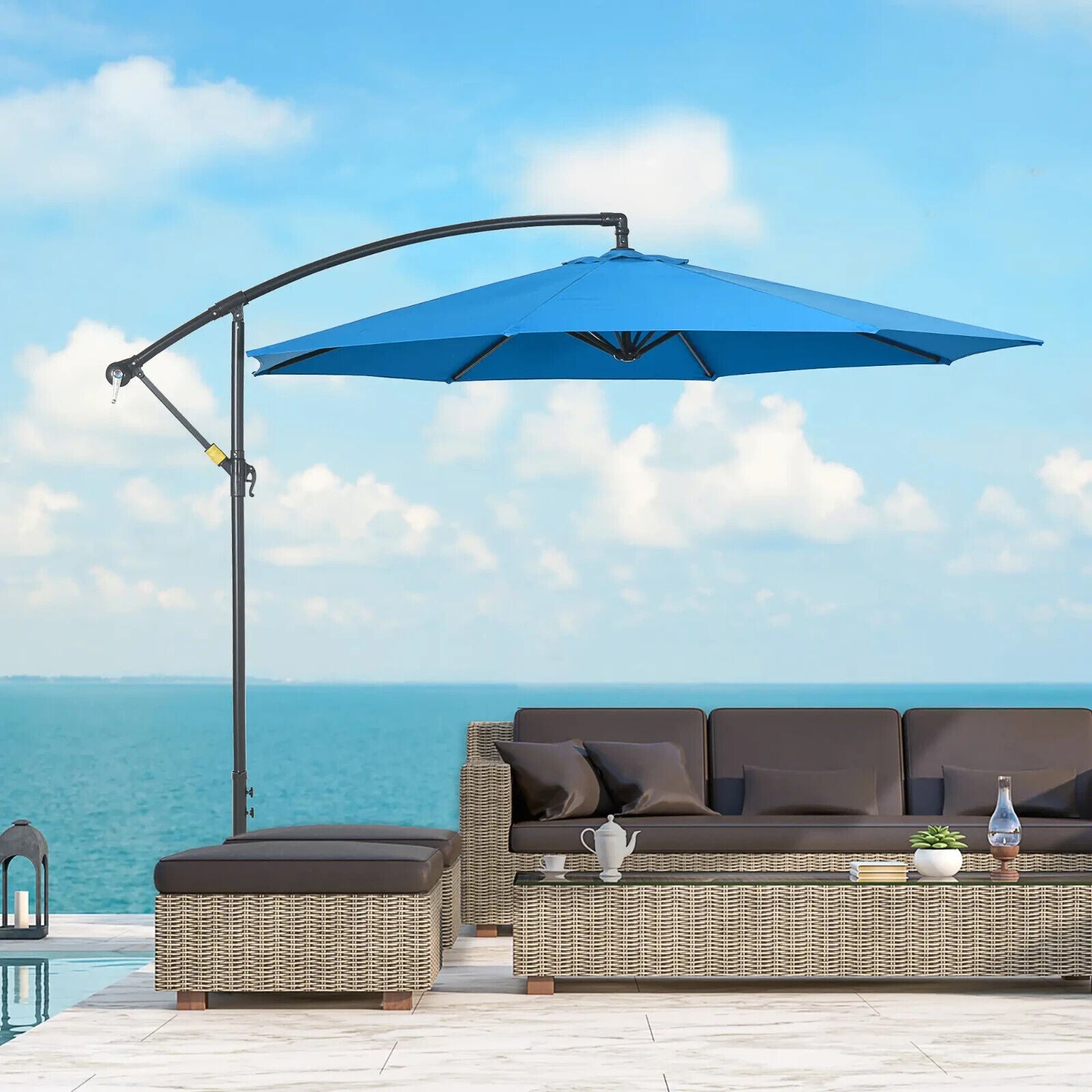 3 m Garden Parasol Cantilever Hanging Umbrella with Crank and Cross Base Outdoor - Home and Garden Furniture Shop - #rustic - furniture#