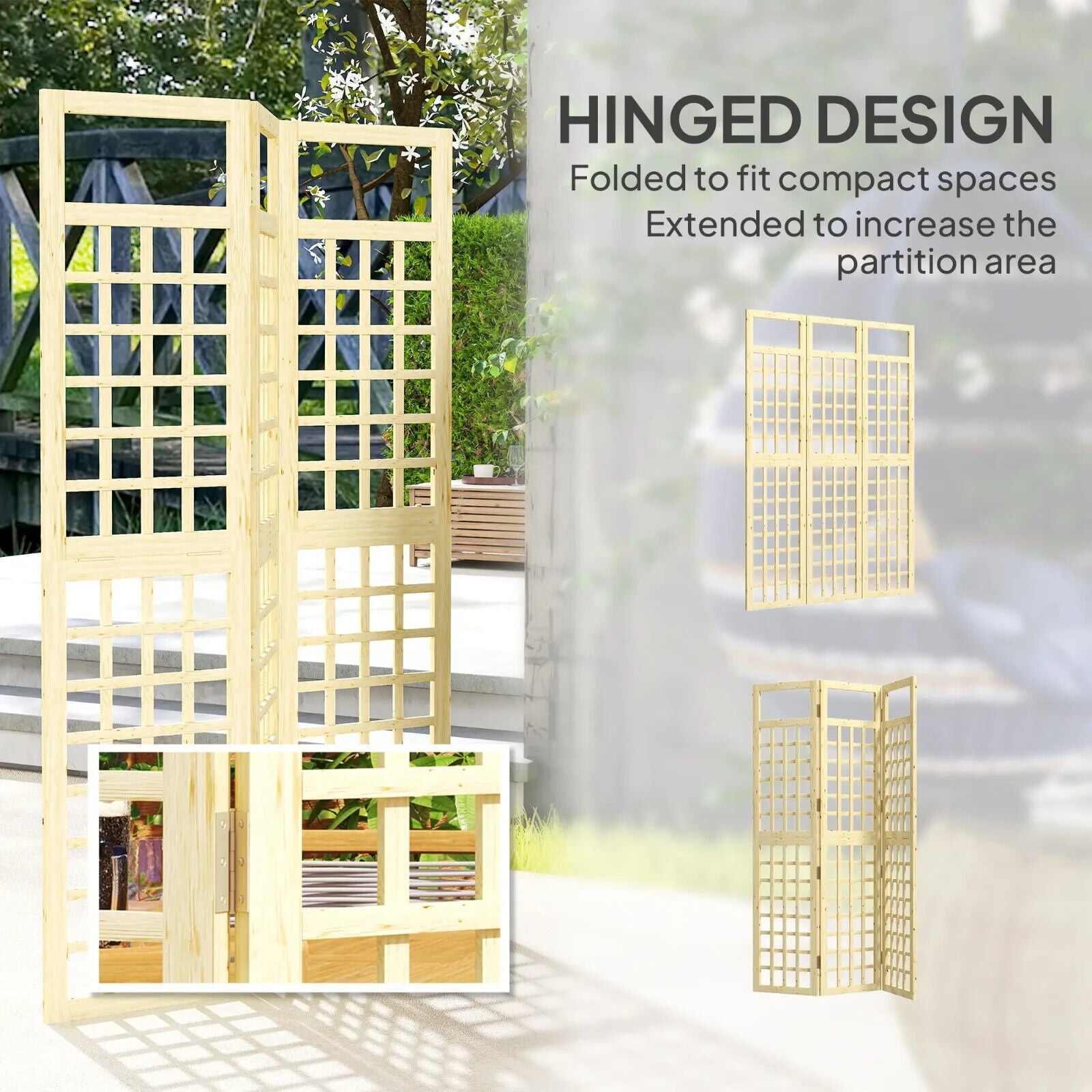 3 Panel Wood Garden Privacy Screen Foldable Freestanding Trellis Outdoor Divider - Home and Garden Furniture Shop - #rustic - furniture#