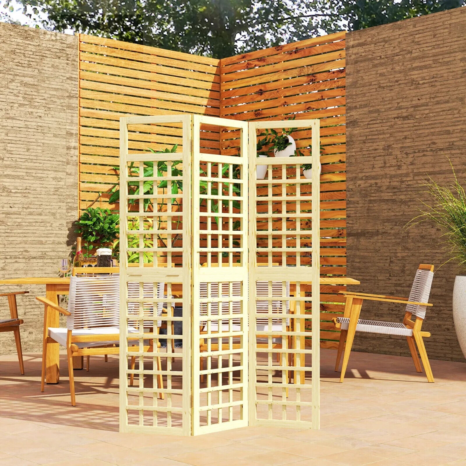 3 Panel Wood Garden Privacy Screen Foldable Freestanding Trellis Outdoor Divider - Home and Garden Furniture Shop - #rustic - furniture#