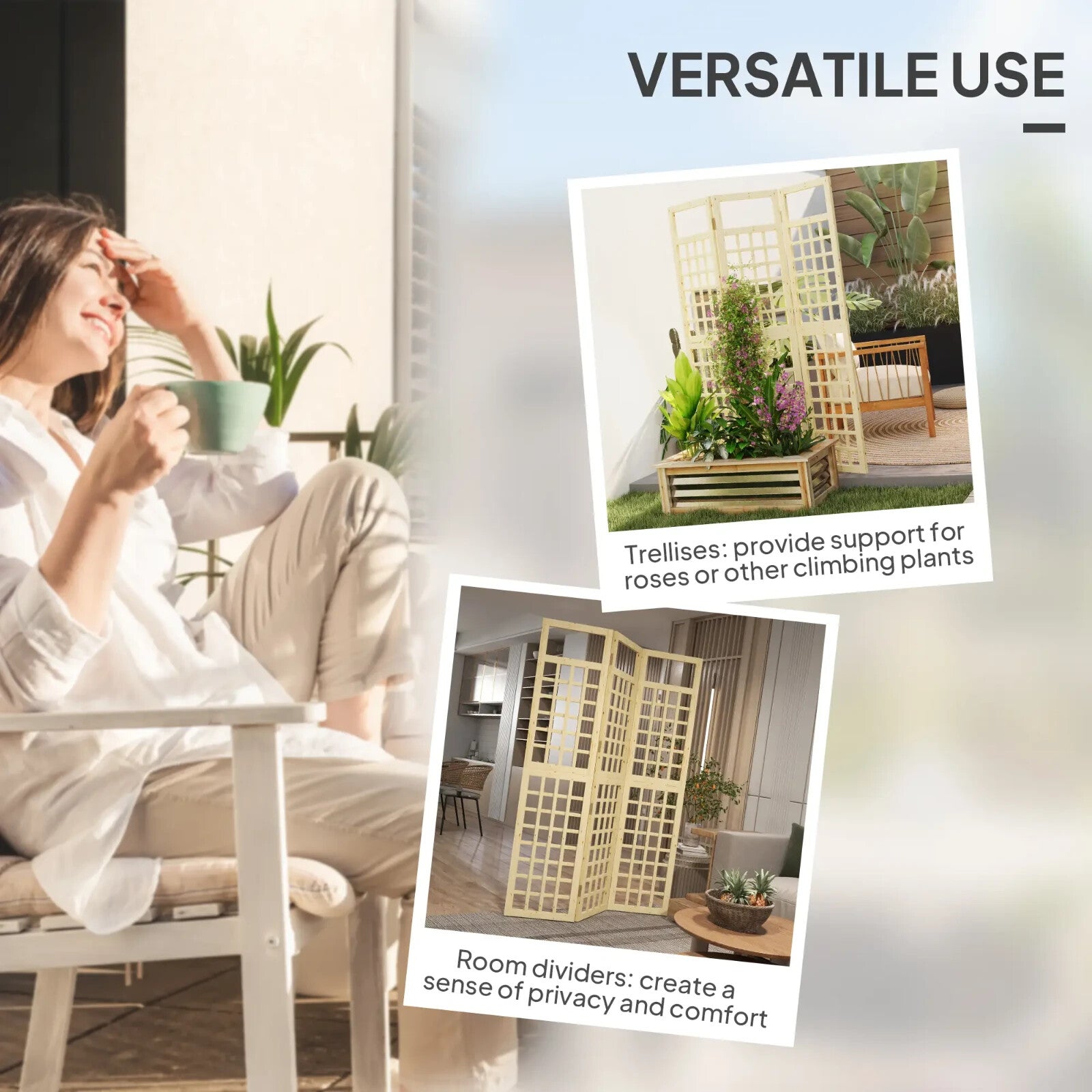 3 Panel Wood Garden Privacy Screen Foldable Freestanding Trellis Outdoor Divider - Home and Garden Furniture Shop - rustic - furniture