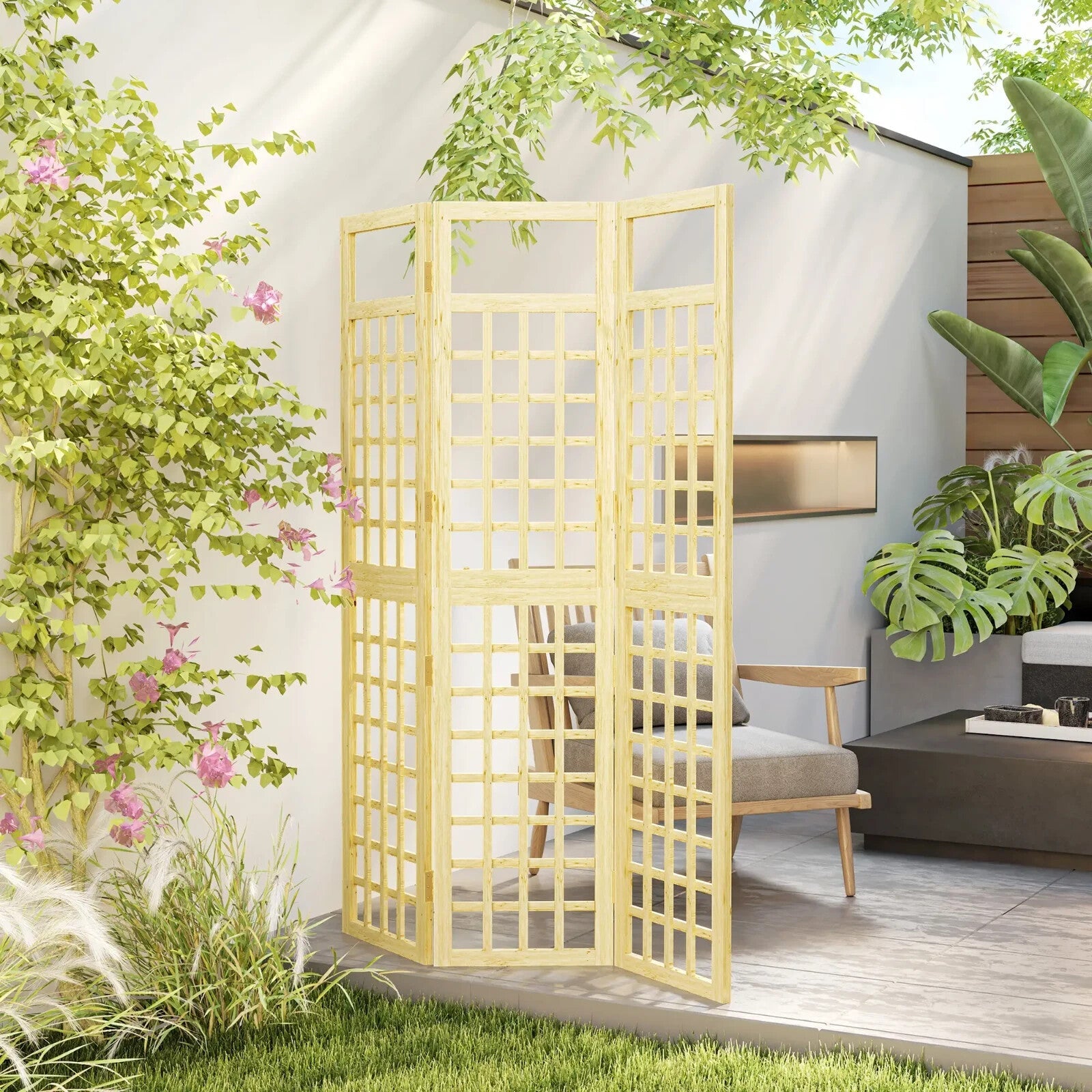 3 Panel Wood Garden Privacy Screen Foldable Freestanding Trellis Outdoor Divider - Home and Garden Furniture Shop - rustic - furniture