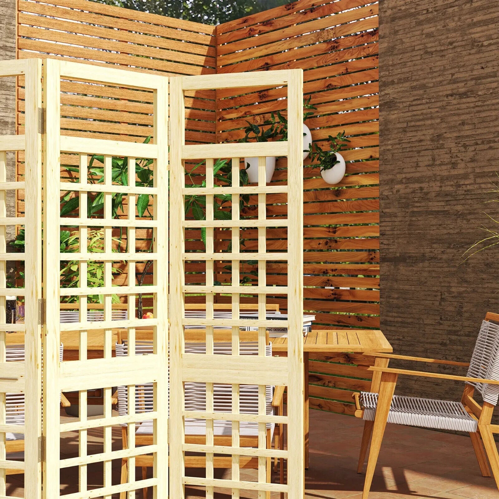 3 Panel Wood Garden Privacy Screen Foldable Freestanding Trellis Outdoor Divider - Home and Garden Furniture Shop - #rustic - furniture#