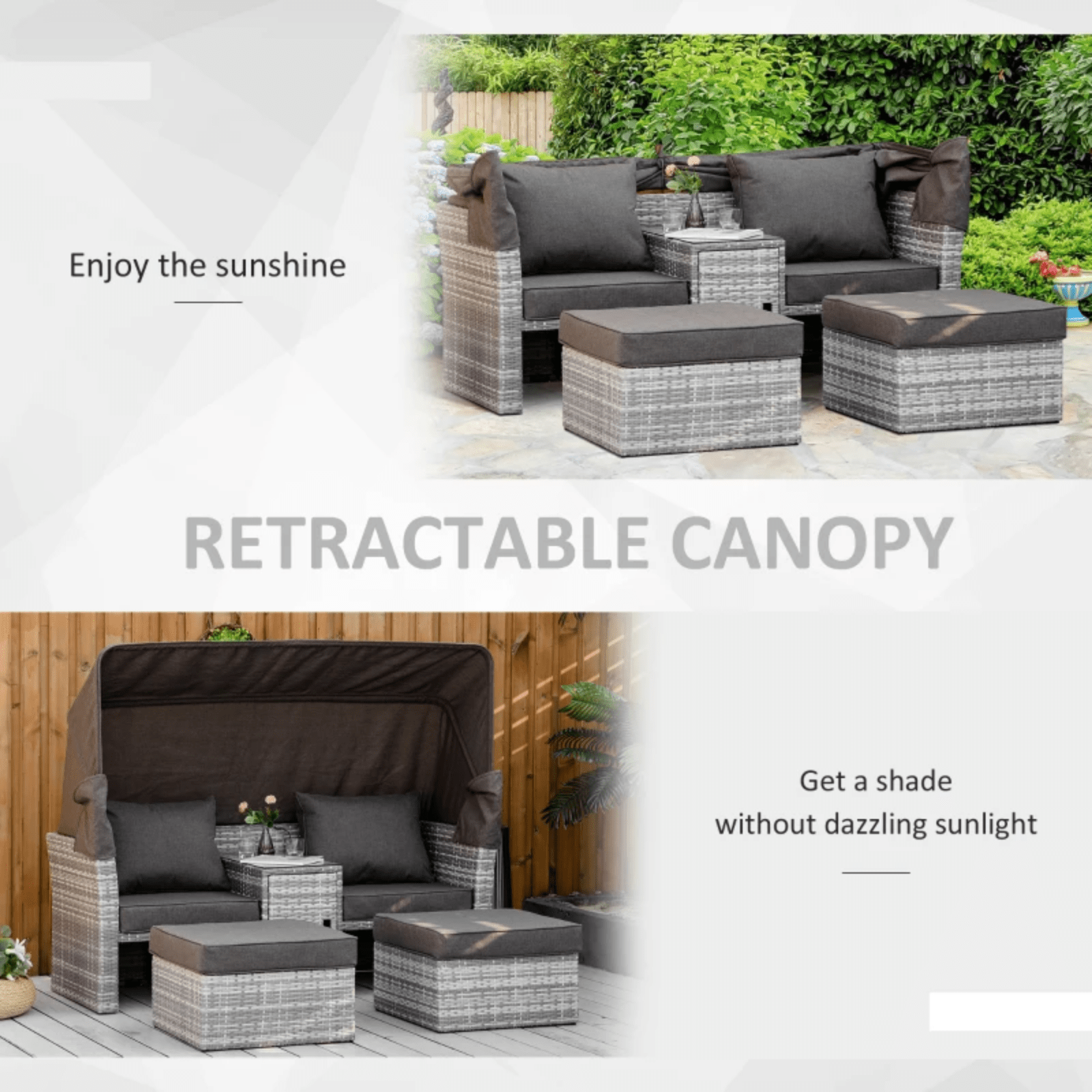 3 PC Outdoor Rattan Daybed Patio Garden Sofa Set with Stool Table Canopy Cushion - Home and Garden Furniture Shop - #rustic - furniture#