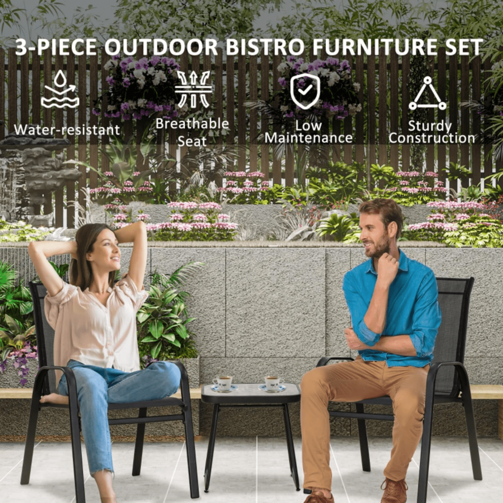 3 Pcs Black Patio Bistro Set 2 Metal Garden Chairs Coffe Table Outdoor Furniture - Home and Garden Furniture Shop - #rustic - furniture#