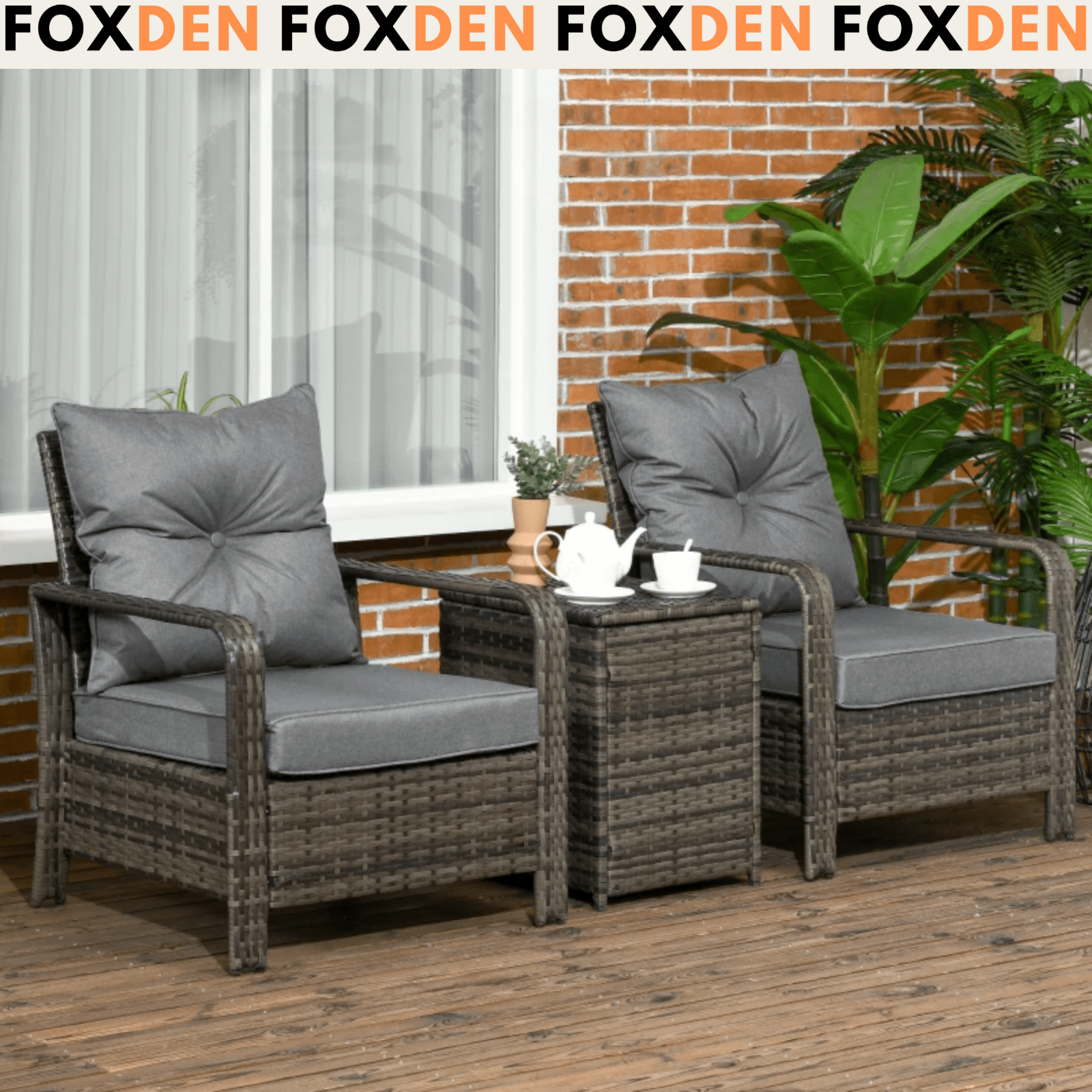 3 Pcs Patio Rattan Garden Bistro Set 2 Padded Chair Seating Storage Coffee Table - Home and Garden Furniture Shop - #rustic - furniture#