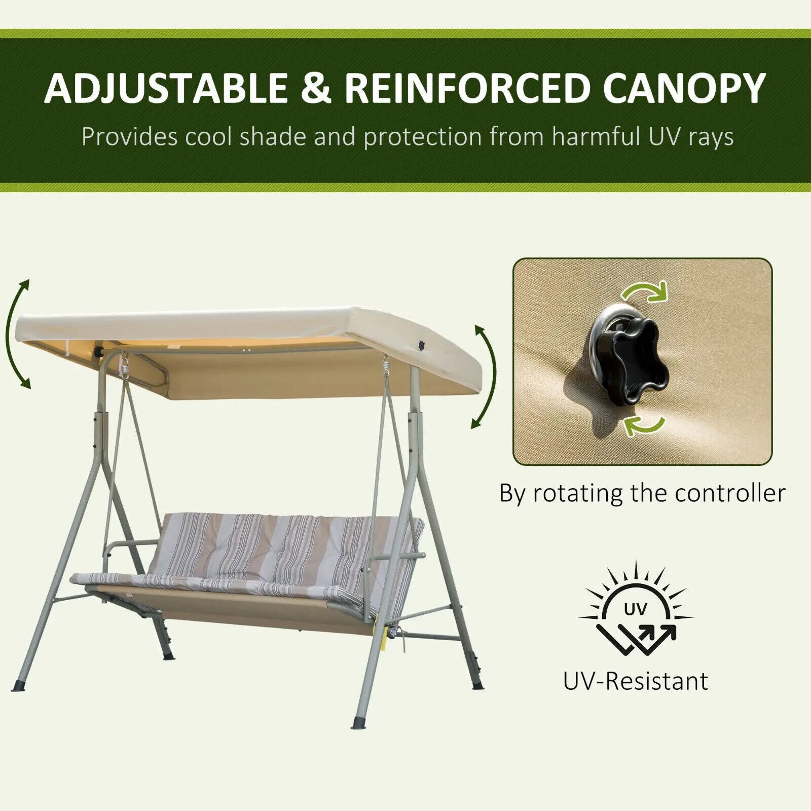 3 Person Garden Swing Bench Chair Outdoor Lounge Patio Swing Canopy Light Brown - Home and Garden Furniture Shop - #rustic - furniture#