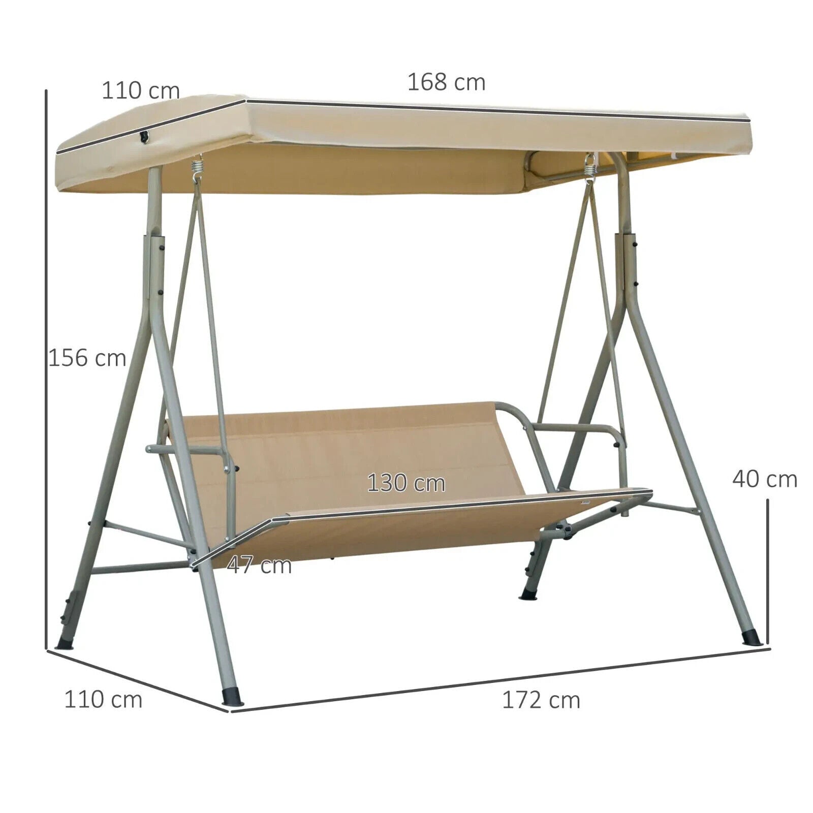 3 Person Garden Swing Bench Chair Outdoor Lounge Patio Swing Canopy Light Brown - Home and Garden Furniture Shop - #rustic - furniture#