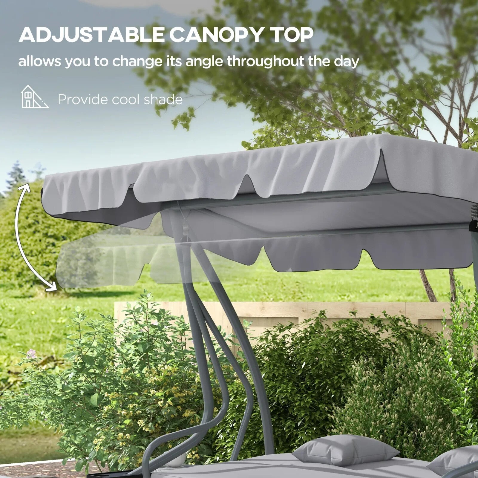 3 Person Garden Swing Chair Bench Convertible Day Bed Adjustable Sun Canopy Grey - Home and Garden Furniture Shop - rustic - furniture