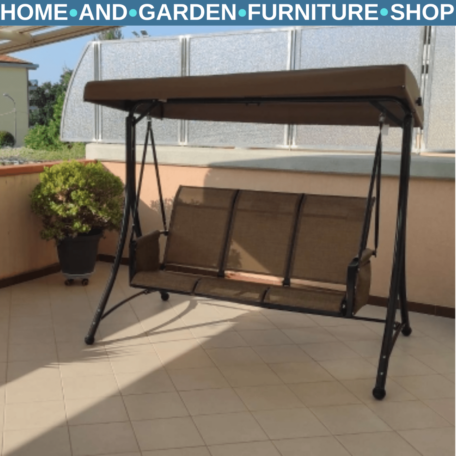 3 Person Outdoor Swing Chair with High Back Side Pockets and Adjustable Canopy - Home and Garden Furniture Shop - rustic - furniture