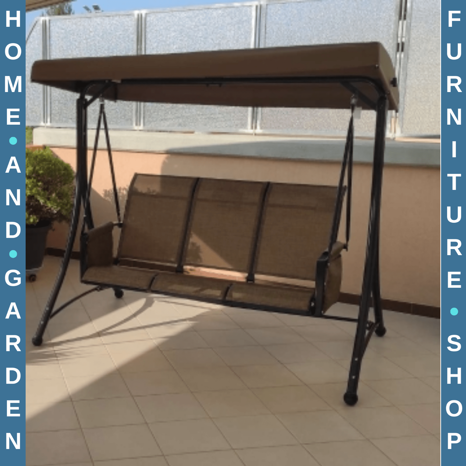 3 Person Outdoor Swing Chair with High Back Side Pockets and Adjustable Canopy - Home and Garden Furniture Shop - rustic - furniture