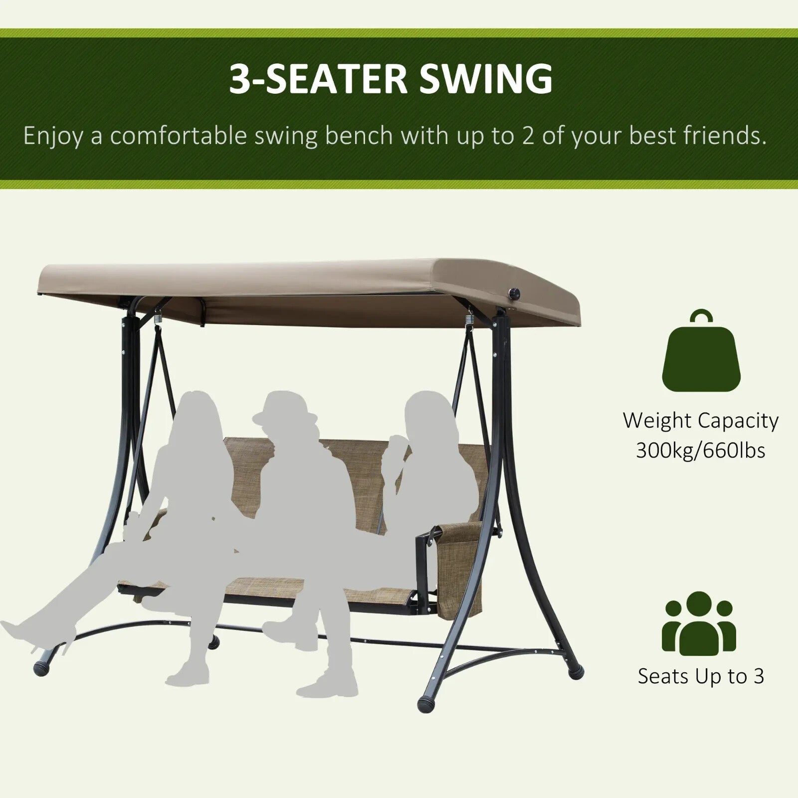 3 Person Outdoor Swing Chair with High Back Side Pockets and Adjustable Canopy - Home and Garden Furniture Shop - rustic - furniture