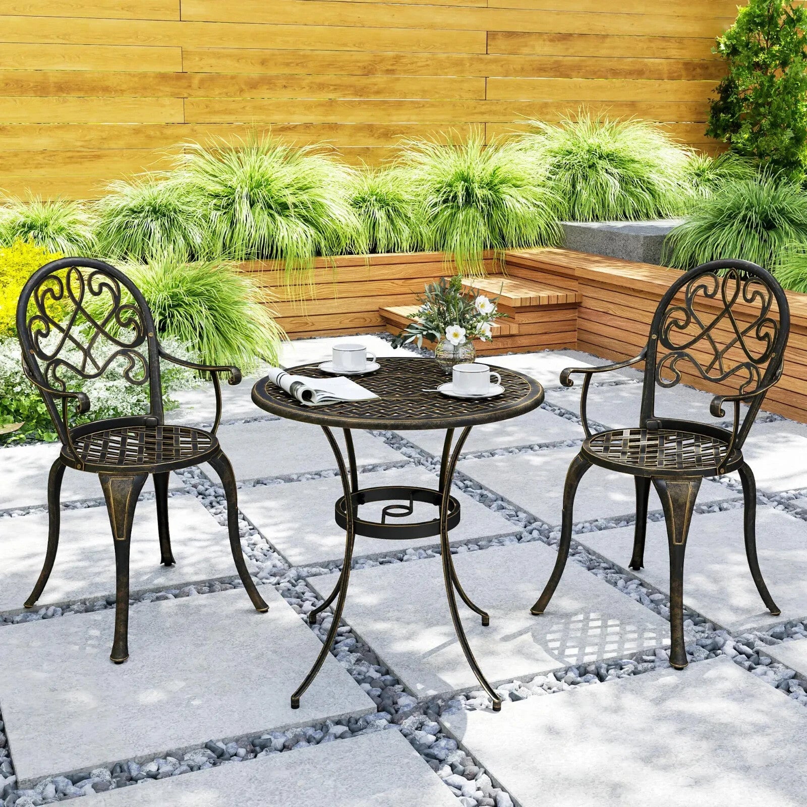 3 Piece Aluminium Bistro Set for 2 Garden Patio Table & Chairs Outdoor Furniture - Home and Garden Furniture Shop - rustic - furniture