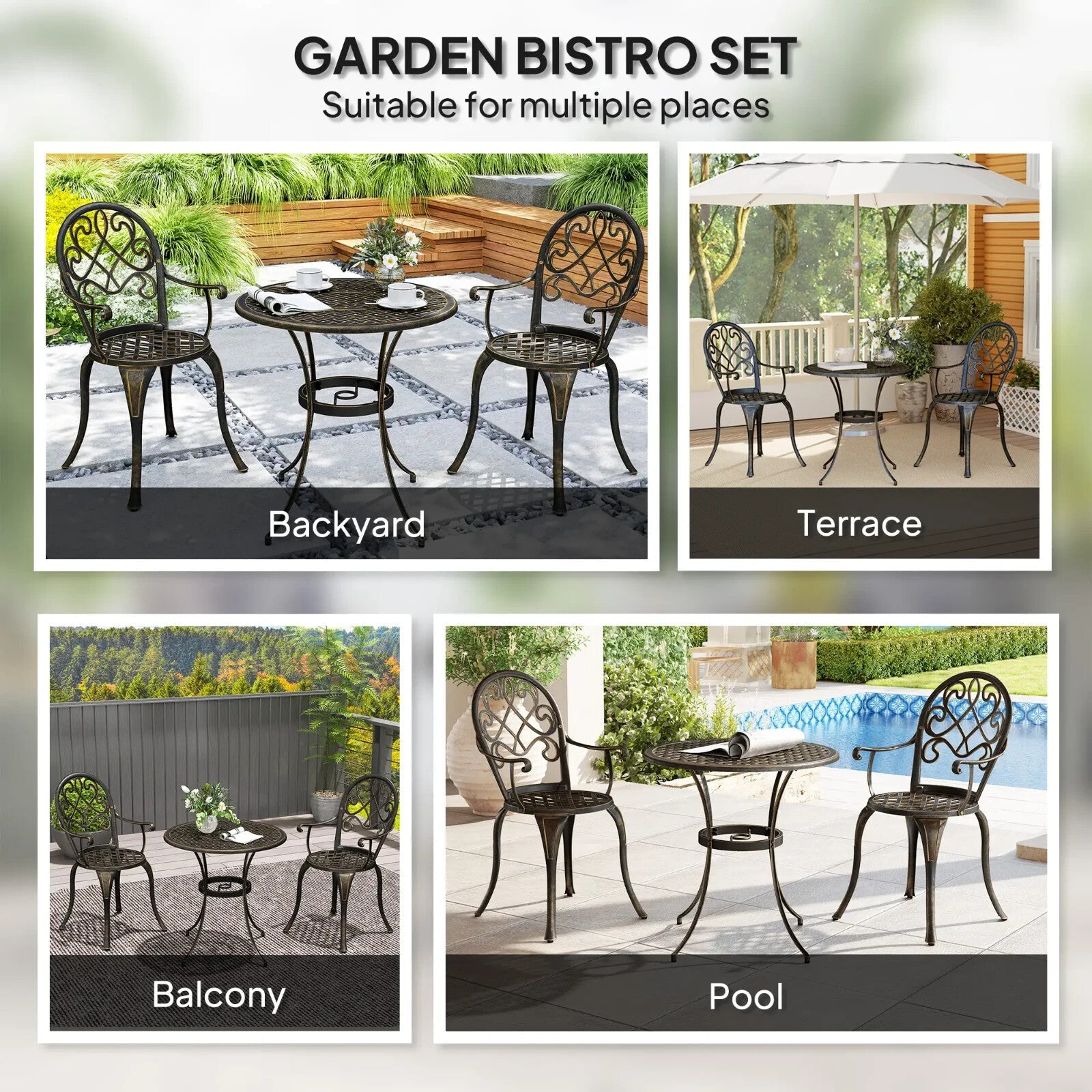 3 Piece Aluminium Bistro Set for 2 Garden Patio Table & Chairs Outdoor Furniture - Home and Garden Furniture Shop - rustic - furniture