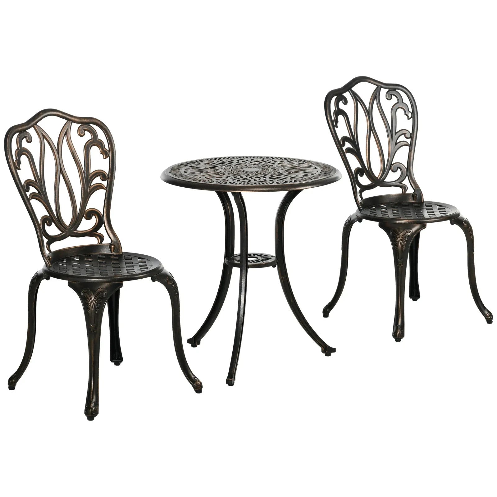 3 Piece Aluminium Garden Bistro Set Outdoor Patio Chairs and Table Bronze Tone - Home and Garden Furniture Shop - rustic - furniture