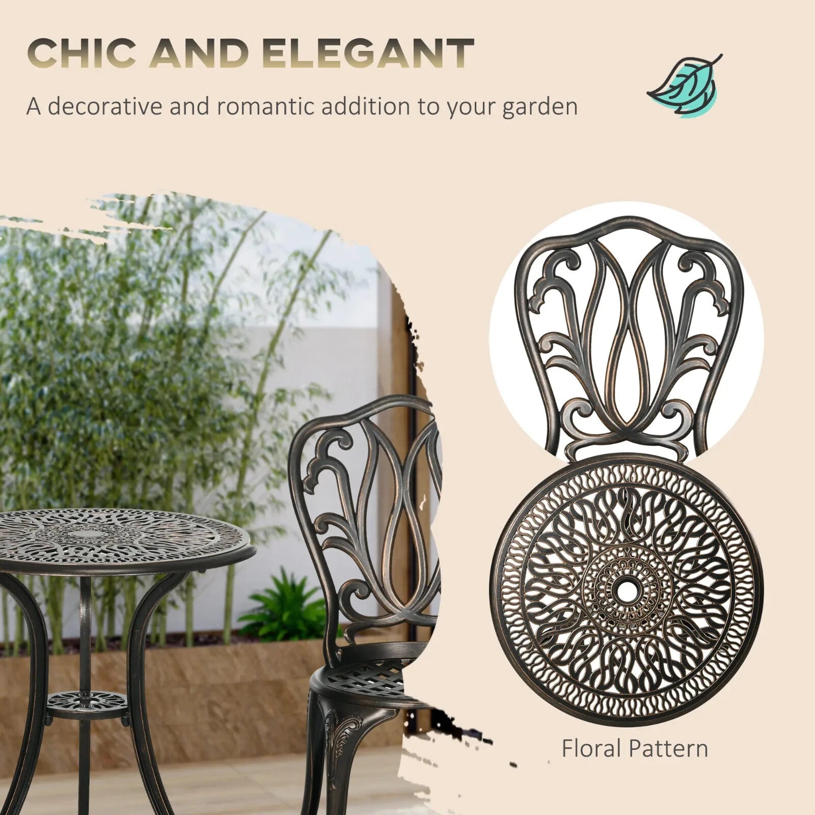 3 Piece Aluminium Garden Bistro Set Outdoor Patio Chairs and Table Bronze Tone - Home and Garden Furniture Shop - rustic - furniture