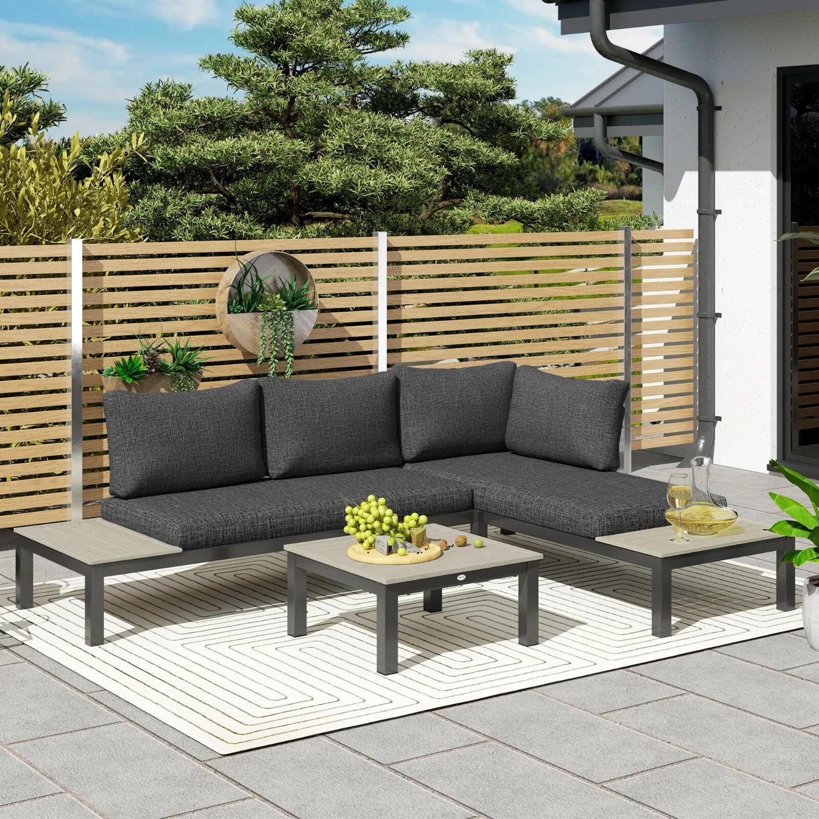 3 Piece Aluminium Garden Corner Sofa Set w/ 2 Loveseats and Coffee Table Outdoor - Home and Garden Furniture Shop - rustic - furniture
