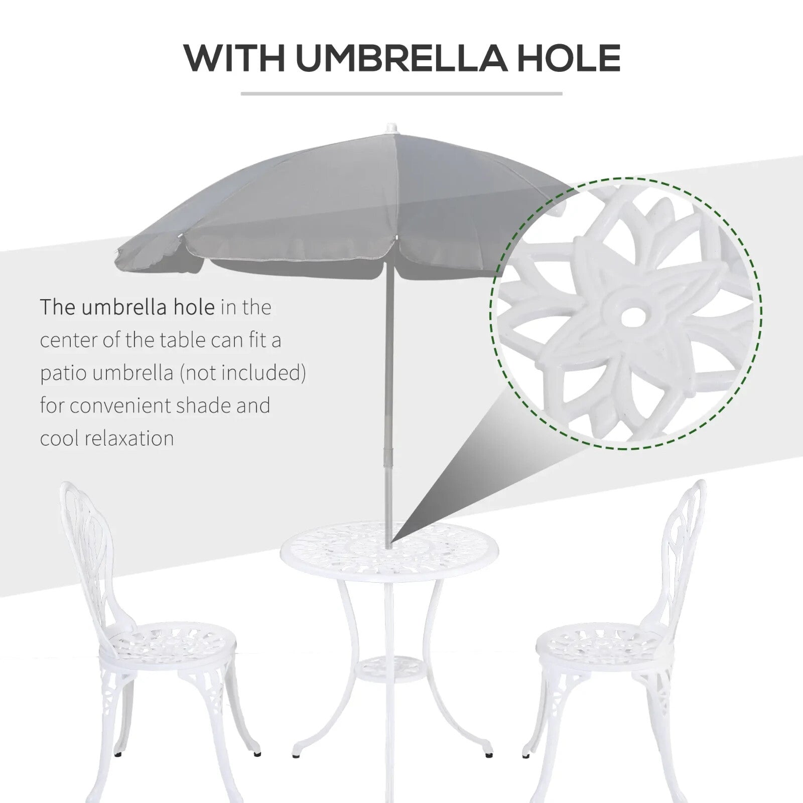3 Piece Aluminium Patio Bistro Set Table & Chairs with Umbrella Hole for Balcony - Home and Garden Furniture Shop - rustic - furniture