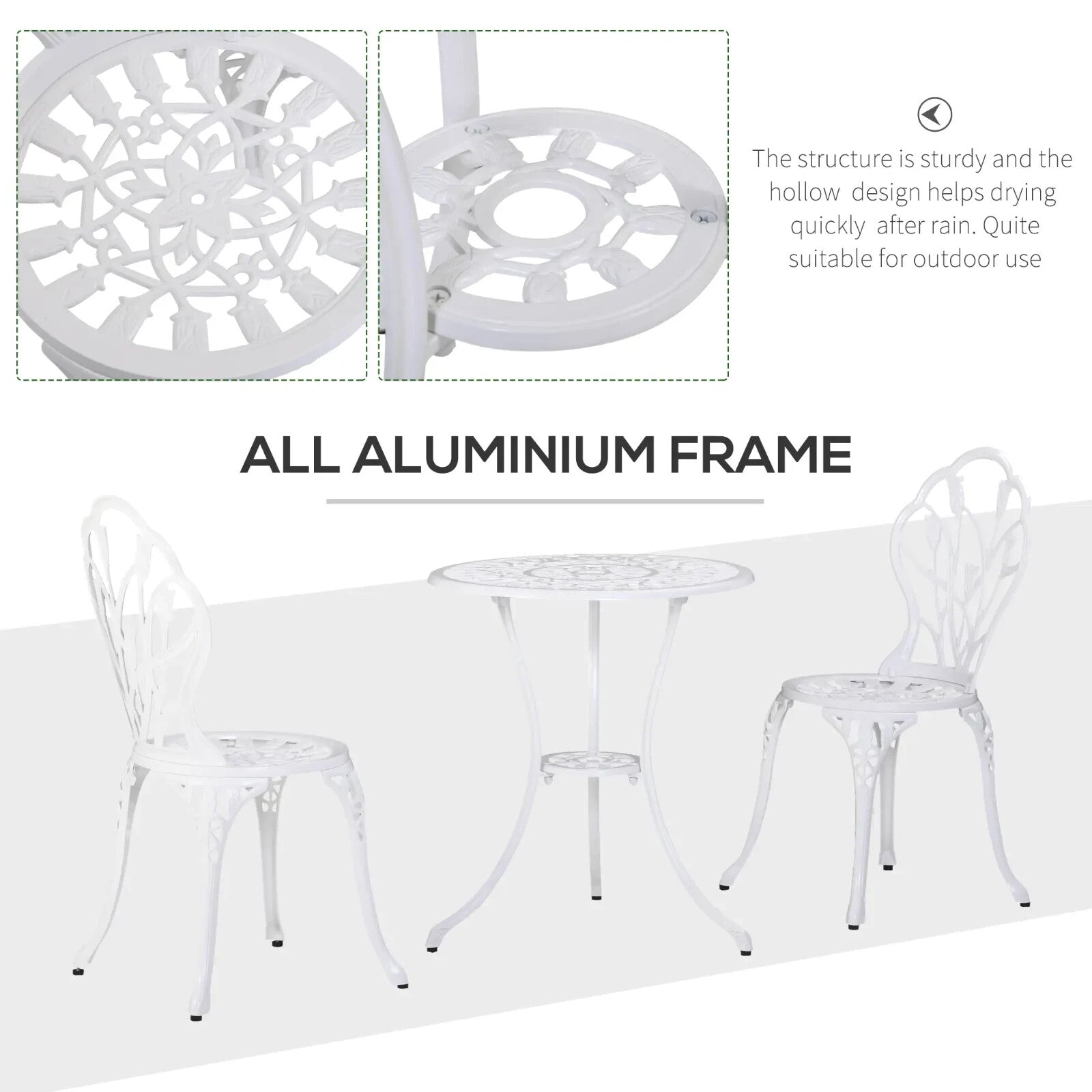 3 Piece Aluminium Patio Bistro Set Table & Chairs with Umbrella Hole for Balcony - Home and Garden Furniture Shop - rustic - furniture