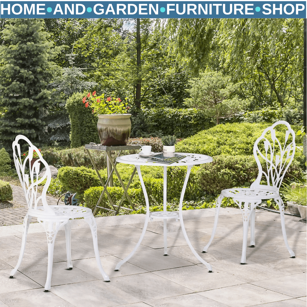 3 Piece Aluminium Patio Bistro Set Table & Chairs with Umbrella Hole for Balcony - Home and Garden Furniture Shop - rustic - furniture